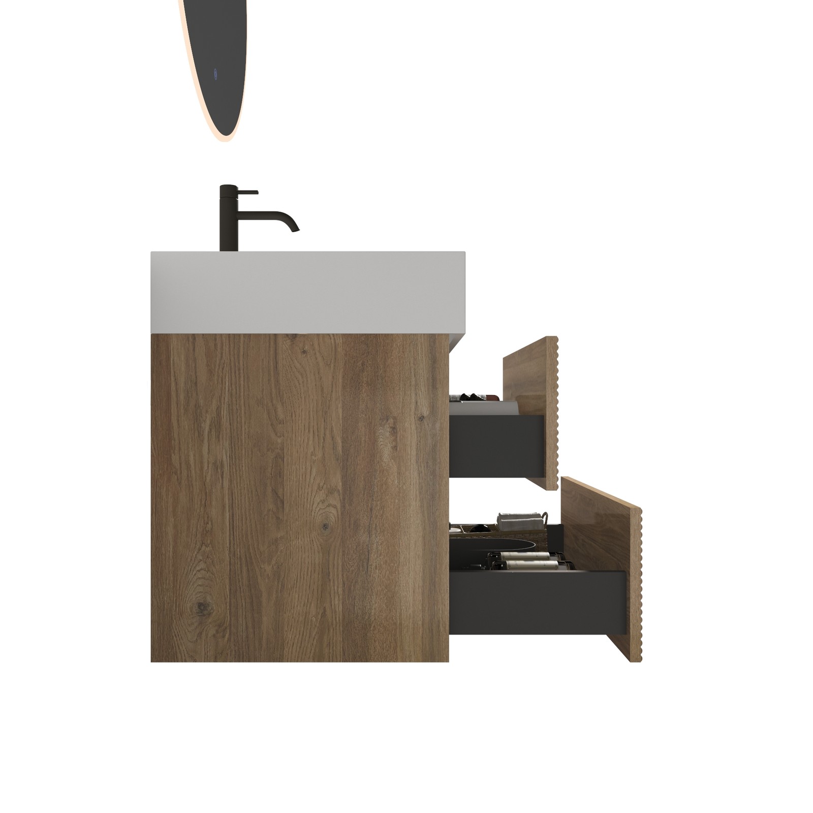 24″ Rough Oak Wall Mounted Bathroom Vanity with White Glossy Sink