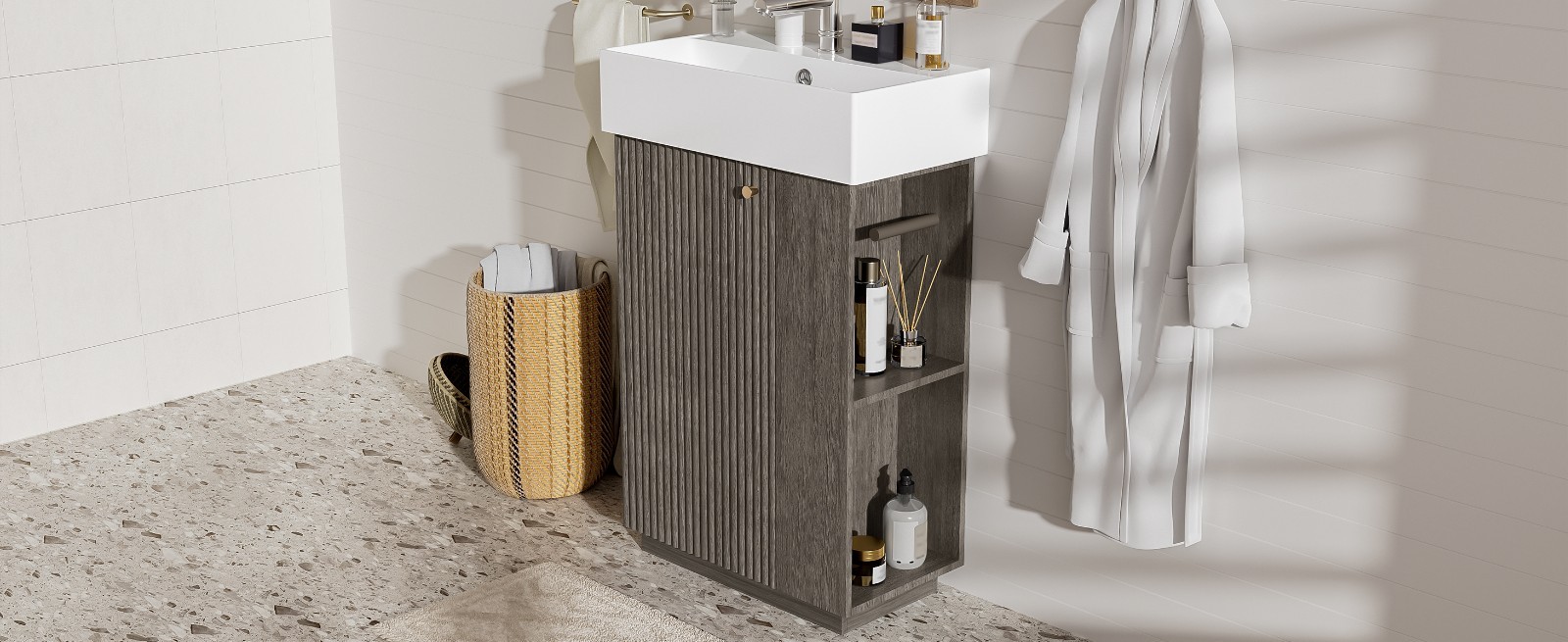 21.6″ bathroom vanity w/ceramic sink,freestanding left door storage cabinet