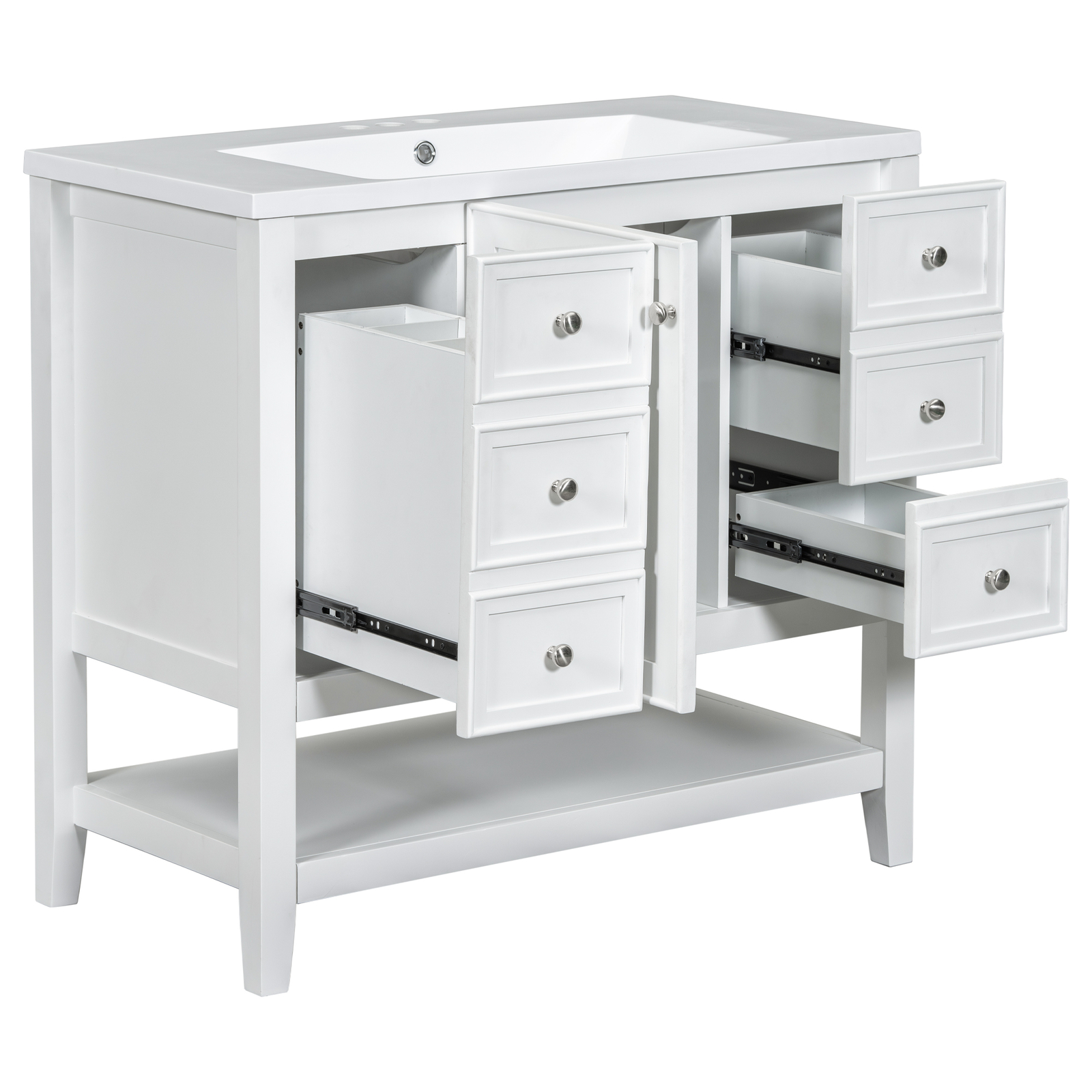 36″ Bathroom Vanity w/Sink,Freestanding Bath Vanity Cabinet,3 Drawers,Open Shelf