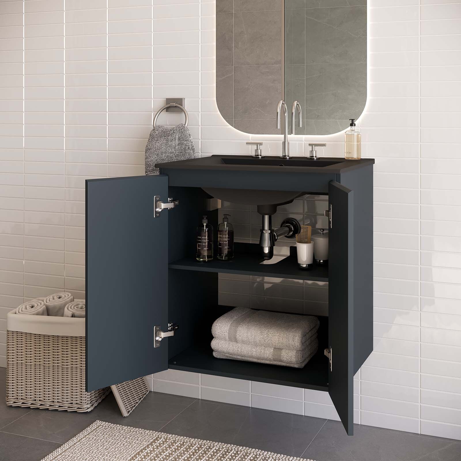 Modway Bryn 24″ Wall-Mount Bathroom Vanity in Gray Black