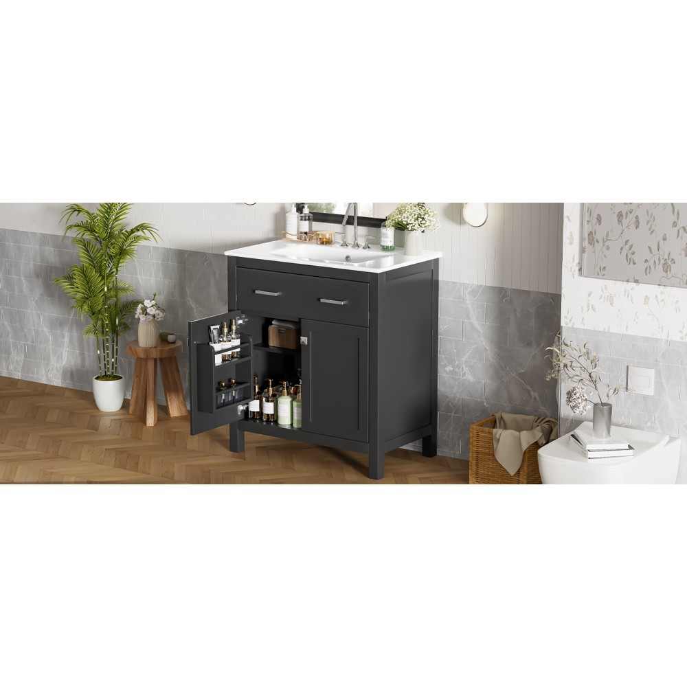 30″ MDF Bathroom Vanity Ceramic Sink Soft Close 2 Doors Adjustable Shelf Storage