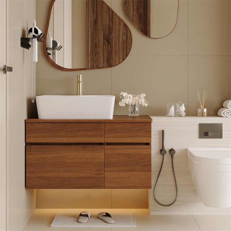 31.5 Inches Floating Single Small Bathroom Vanity with Ceramic Sink