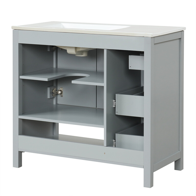 36″ Gray Bathroom Vanity with Sink Top,Vanity Cabinet with 2 Doors & 2 Drawers