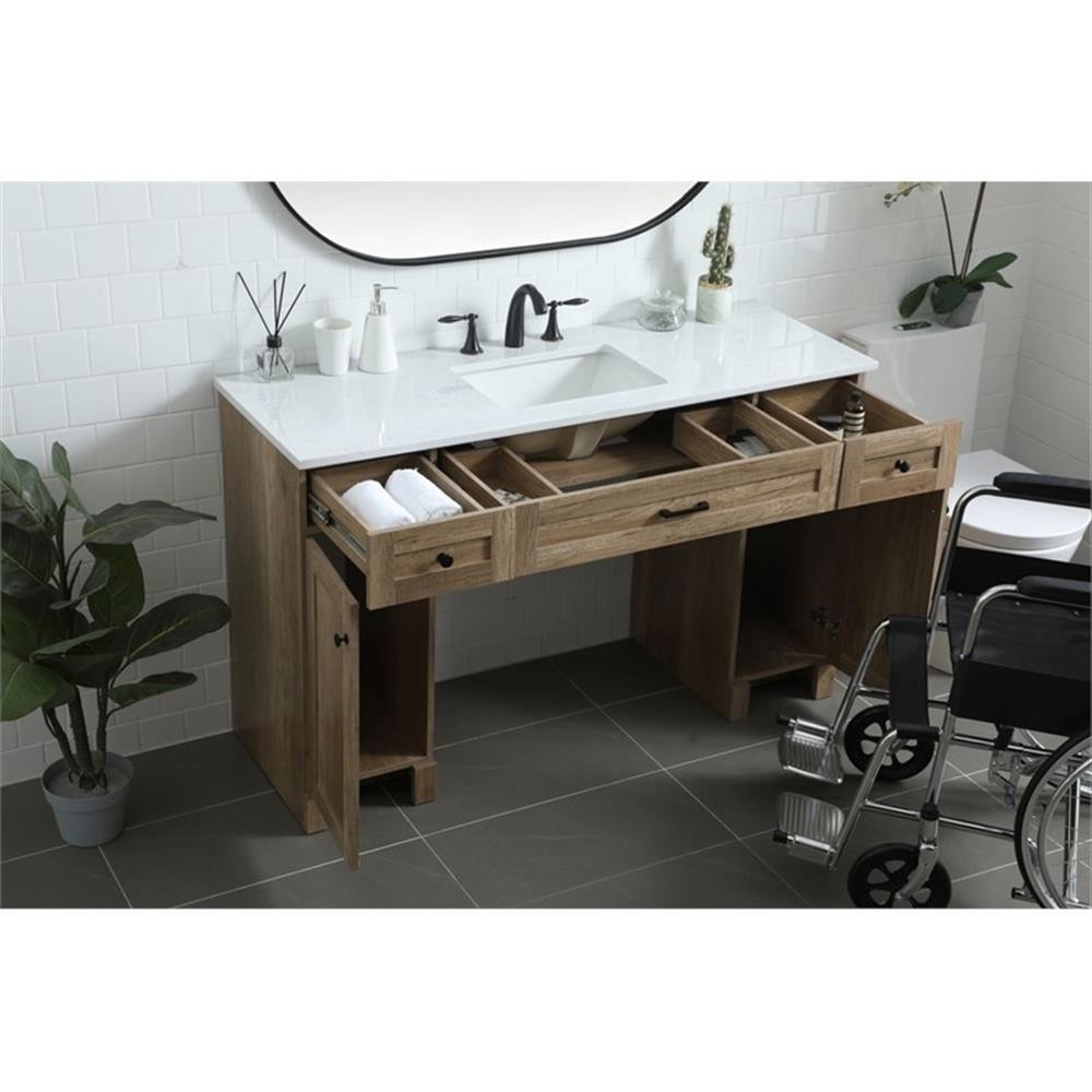 Pemberly Row Transitional 54″ Solid Wood Bathroom Vanity in Natural Oak