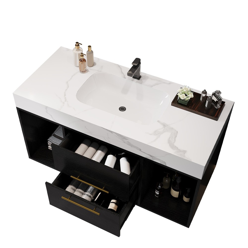 39.4″ Floating Bathroom Vanity Cabinet w/Sink,2 Drawers Wall Mounted Bath Vanity