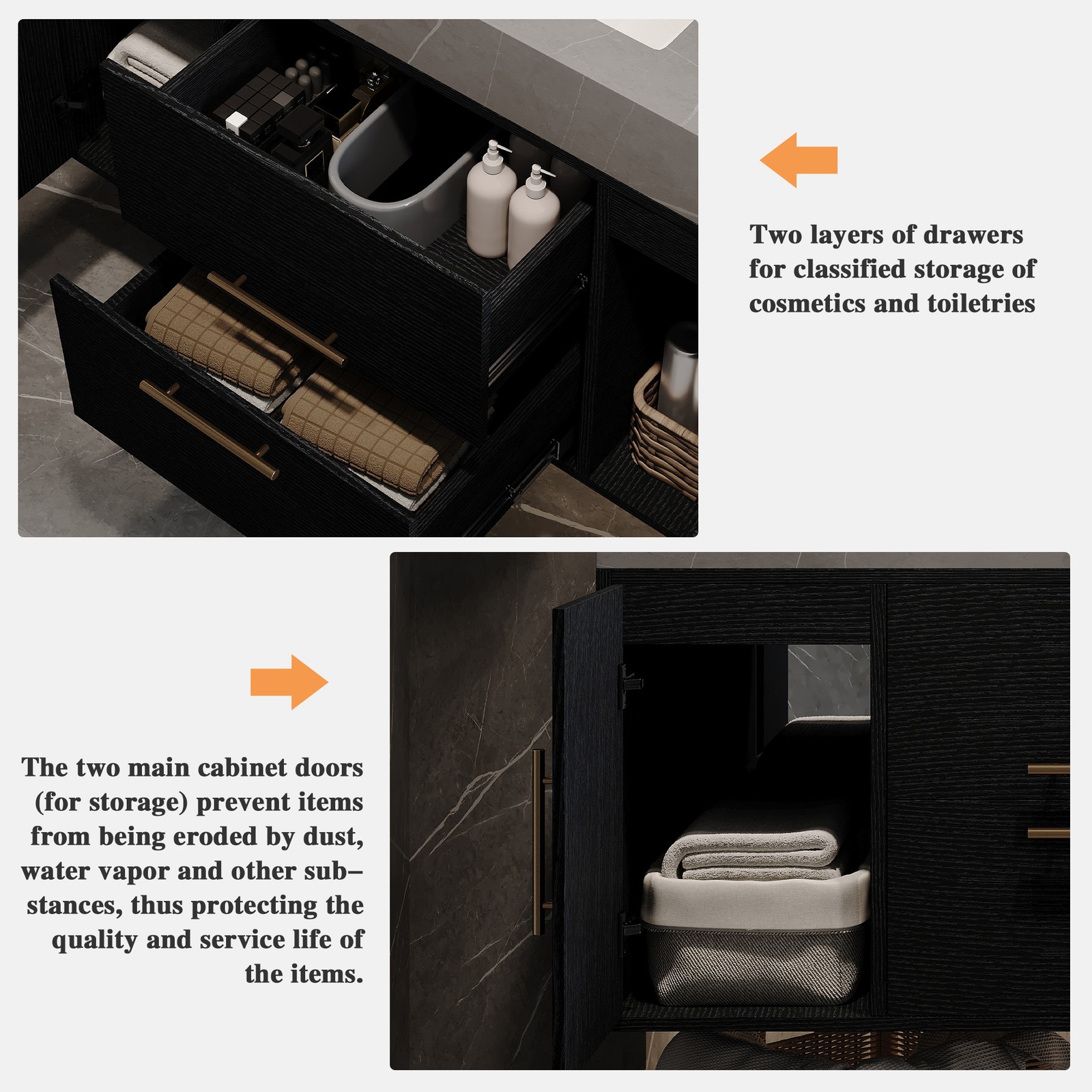 Floating Bathroom Vanity w/Faux Marble Top,Ceramic Sink, Wood Storage Cabinets