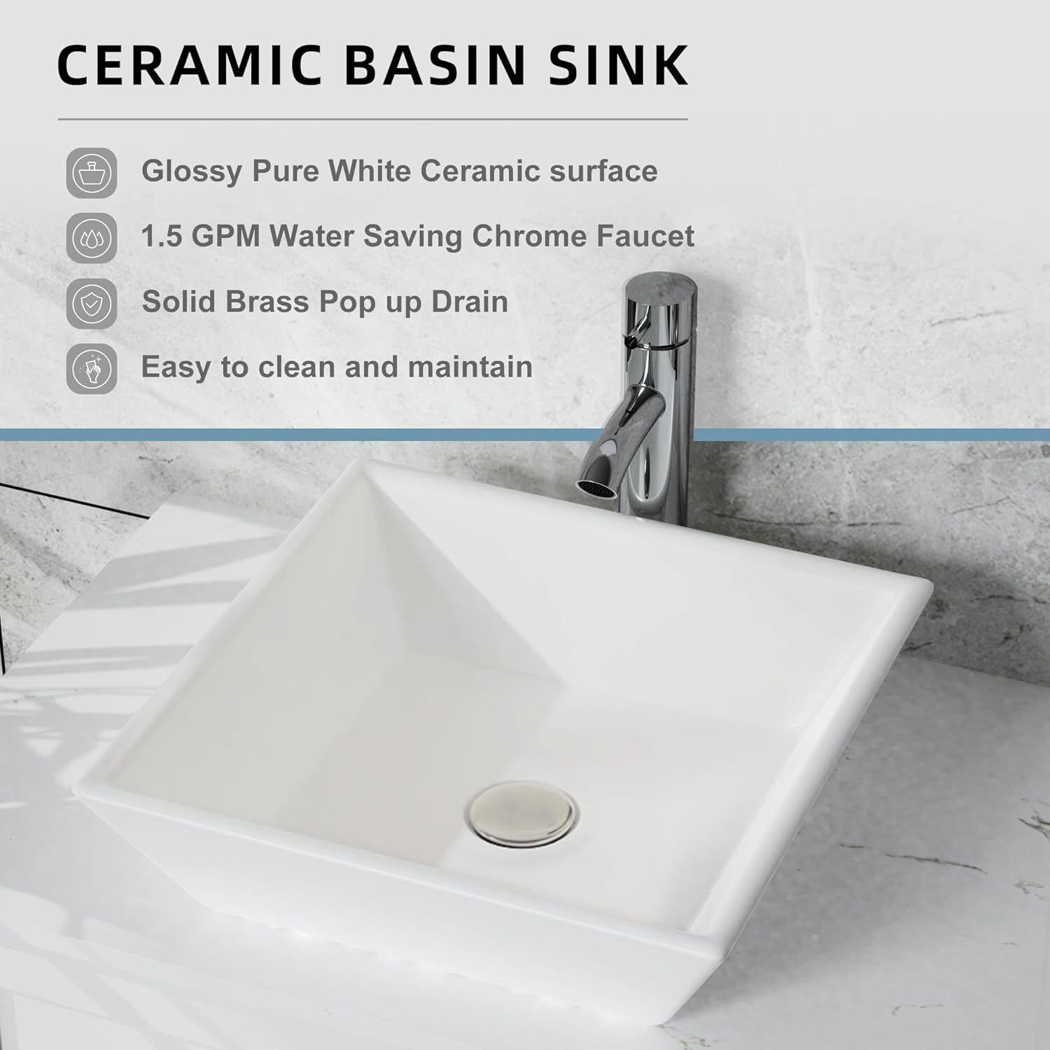 30″ Grey Bathroom Vanity and Sink Combo Marble Pattern Top w/Mirror Faucet&Drain