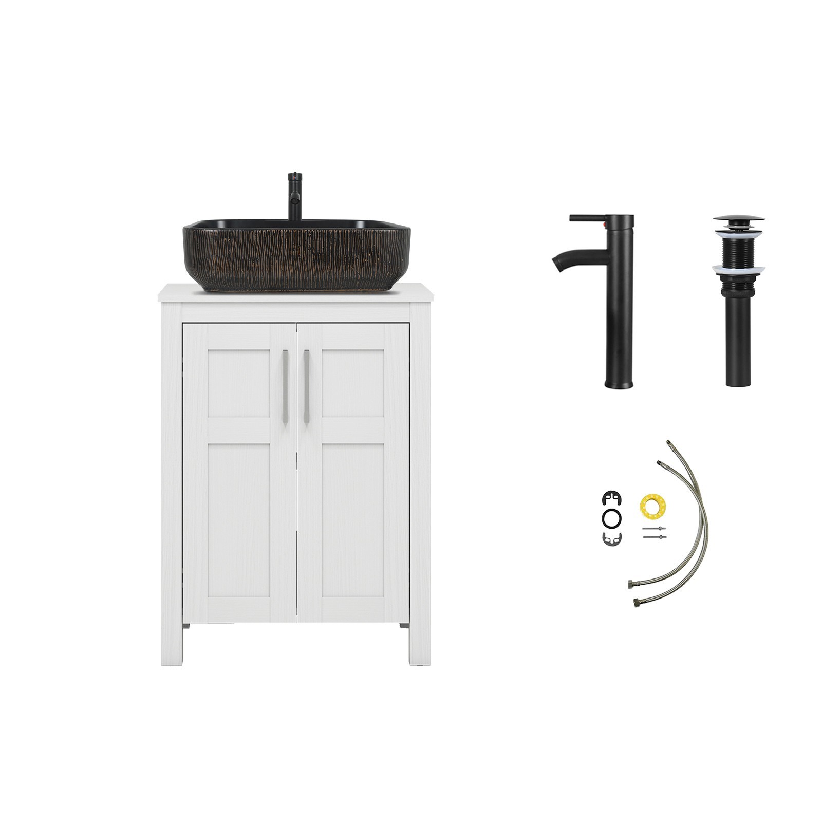 24” Bathroom Vanity set w/ Sink Cabinet with Door Countertop Vessel Sink Faucet