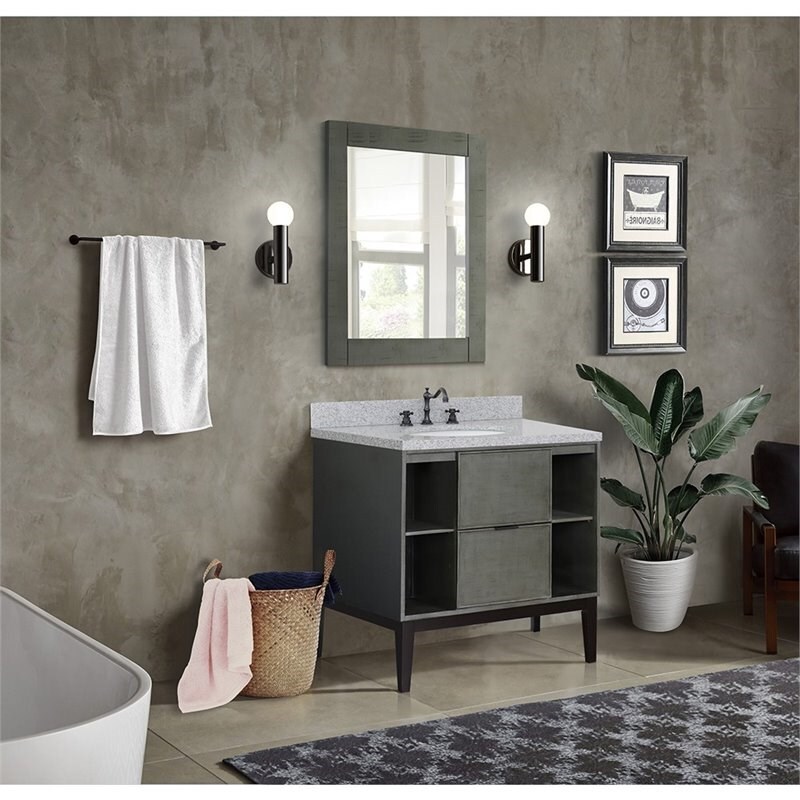 Scandi Oval Sink Solid Wood Vanity with Gray Granite Stone Top in Linen Gray