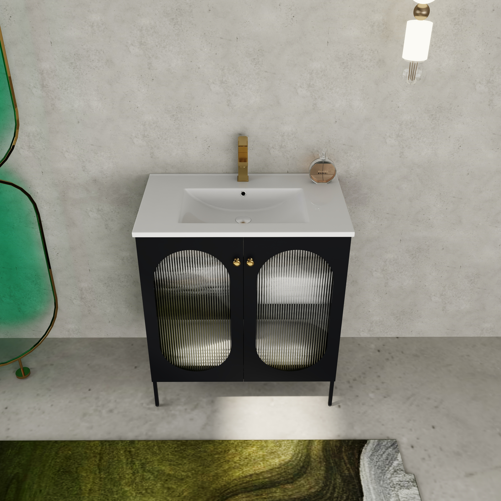 30 inch Metal Freestanding Bathroom Vanity W/ Single Ceramic Sink Basin Black