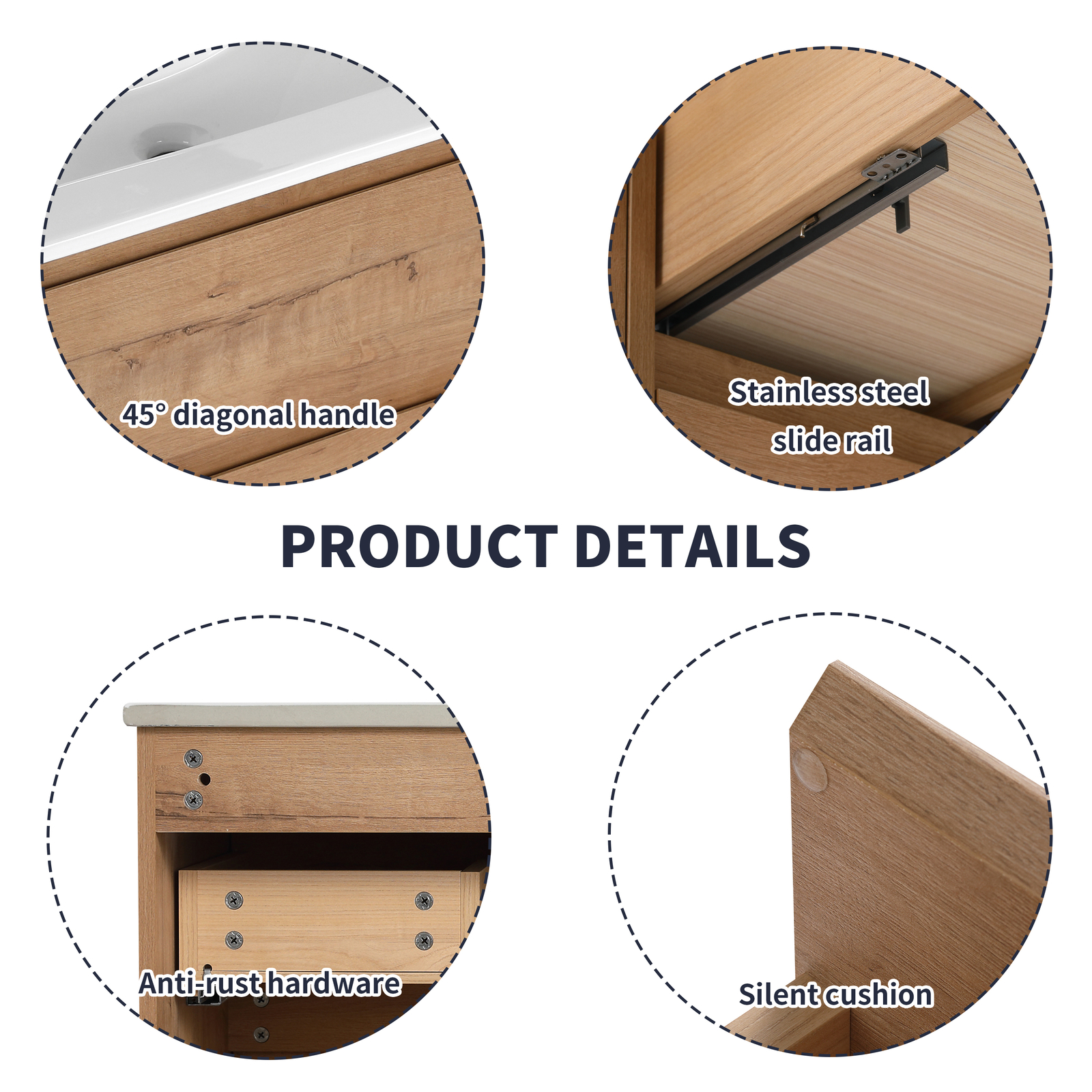 36inch Wooden Floating Wall Mounted Bathroom Vanity W/ Side Shelf Ceramic Sink