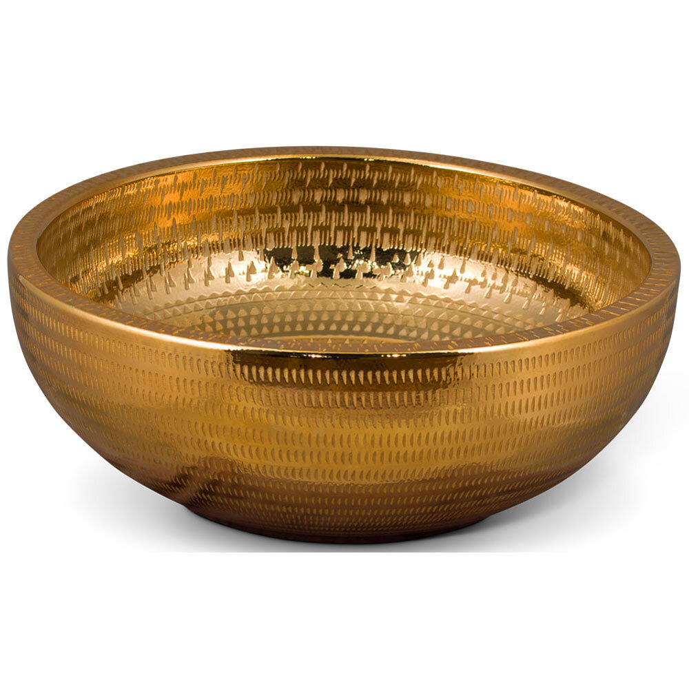 US Seller – 16in Abstract Motif Gold Textured Oriental Porcelain Basin