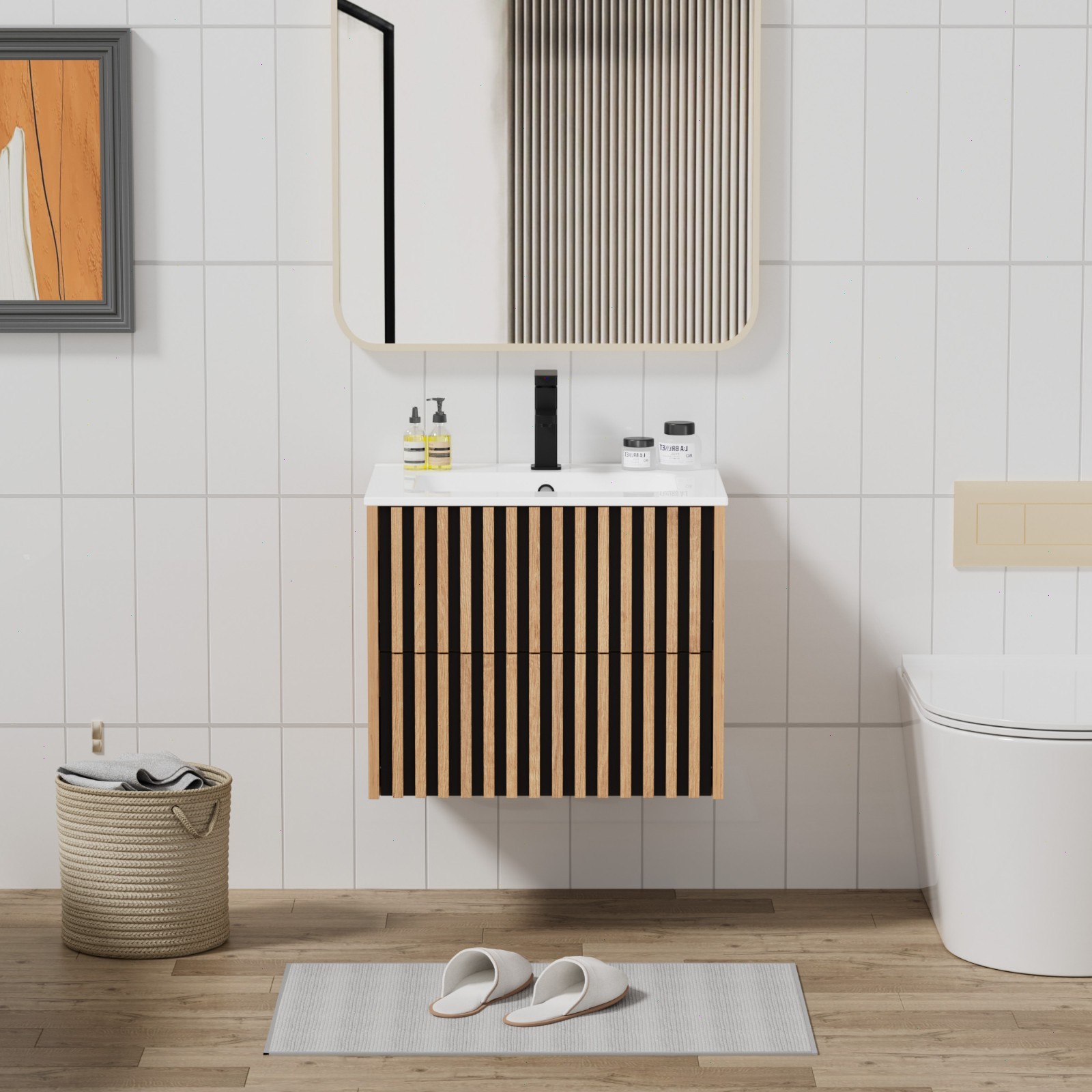 24″/ 30″/ 36″ Wall Mounted Bathroom Vanity Set With Sink Top, Faucet And Drain