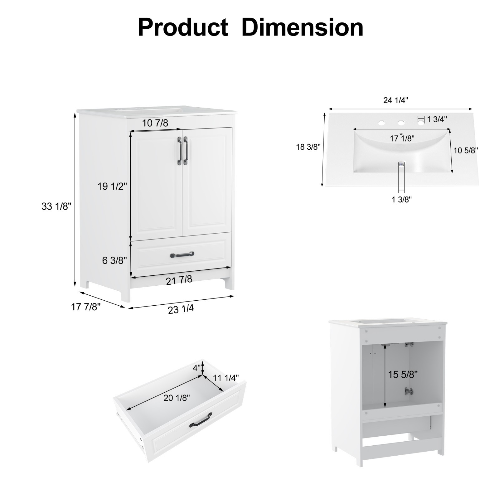 24″ Bathroom Vanity with Ceramic Sink Freestanding Storage Cabinet w/Drawer