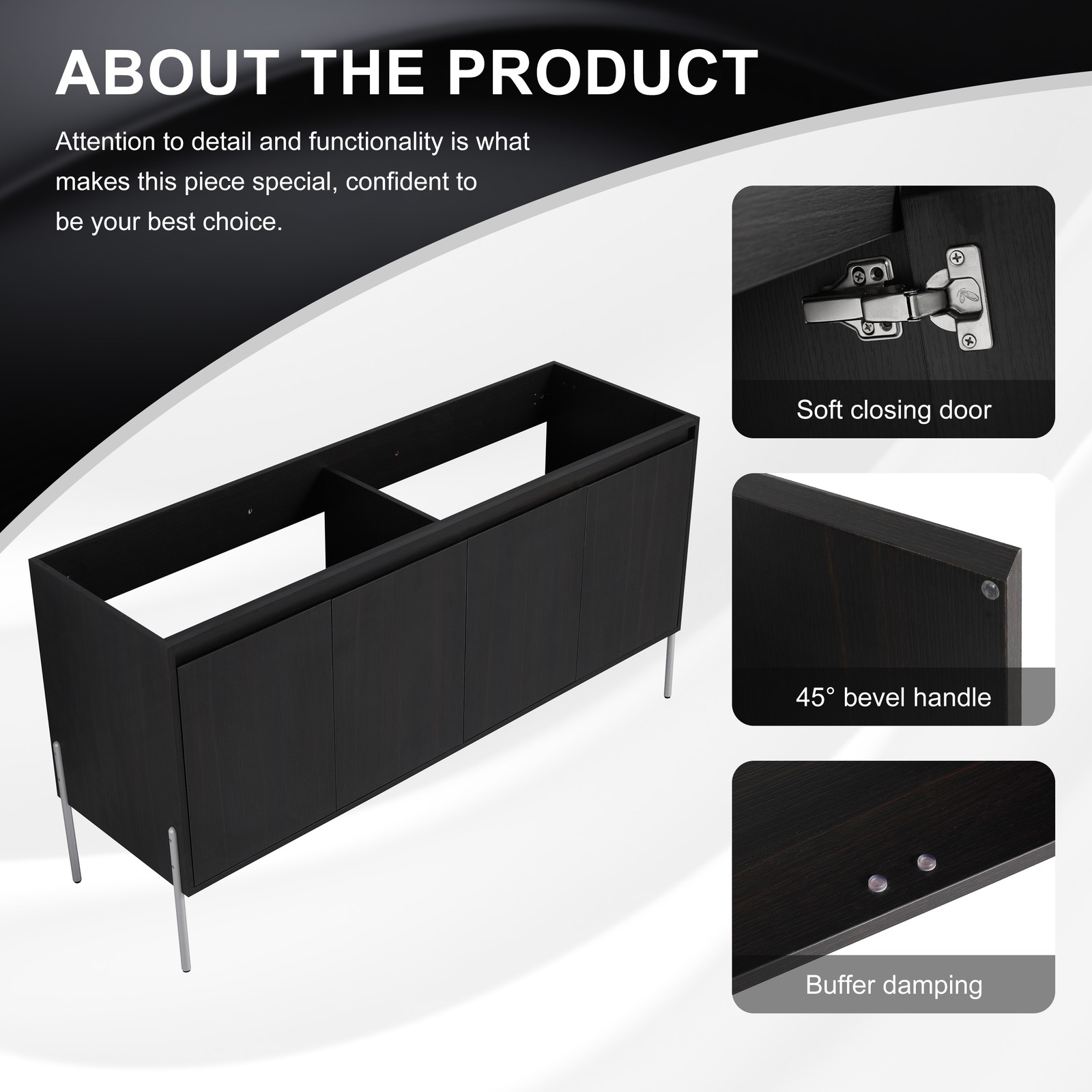 60 Inch Freestanding Bathroom Vanity Storage Cabinet Dark Oak Modern