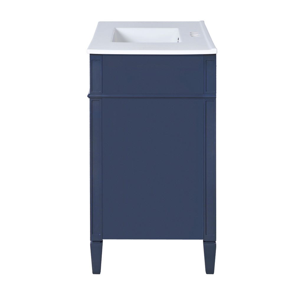 36 Inch Single Sink Bathroom Vanity Gloss Ceramic Top Storage Drawers