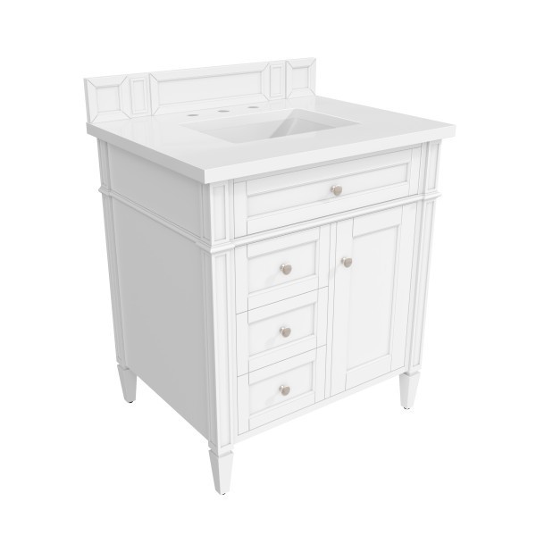 30″James Martin Brittany 655-V30-BW-3TJR Vanity Cabinet White Zeus Silestone Top