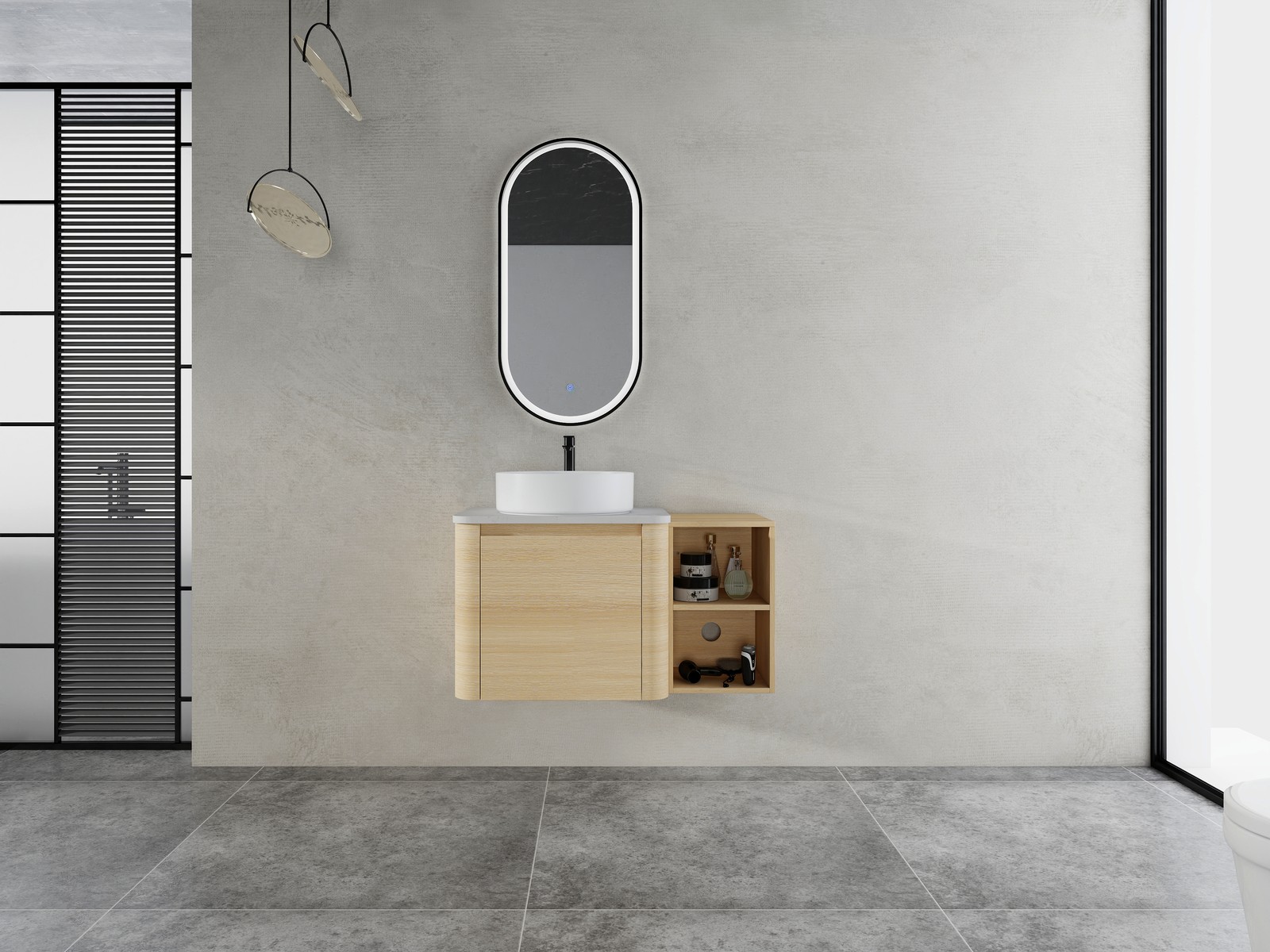 36in Plywood Floating Bathroom Vanity W/White Ceramic Basin Sink Storage Shelves