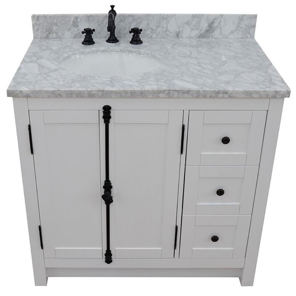 Pemberly Row Solid Wood Vanity with Left Oval Sink in White/Glacier Ash