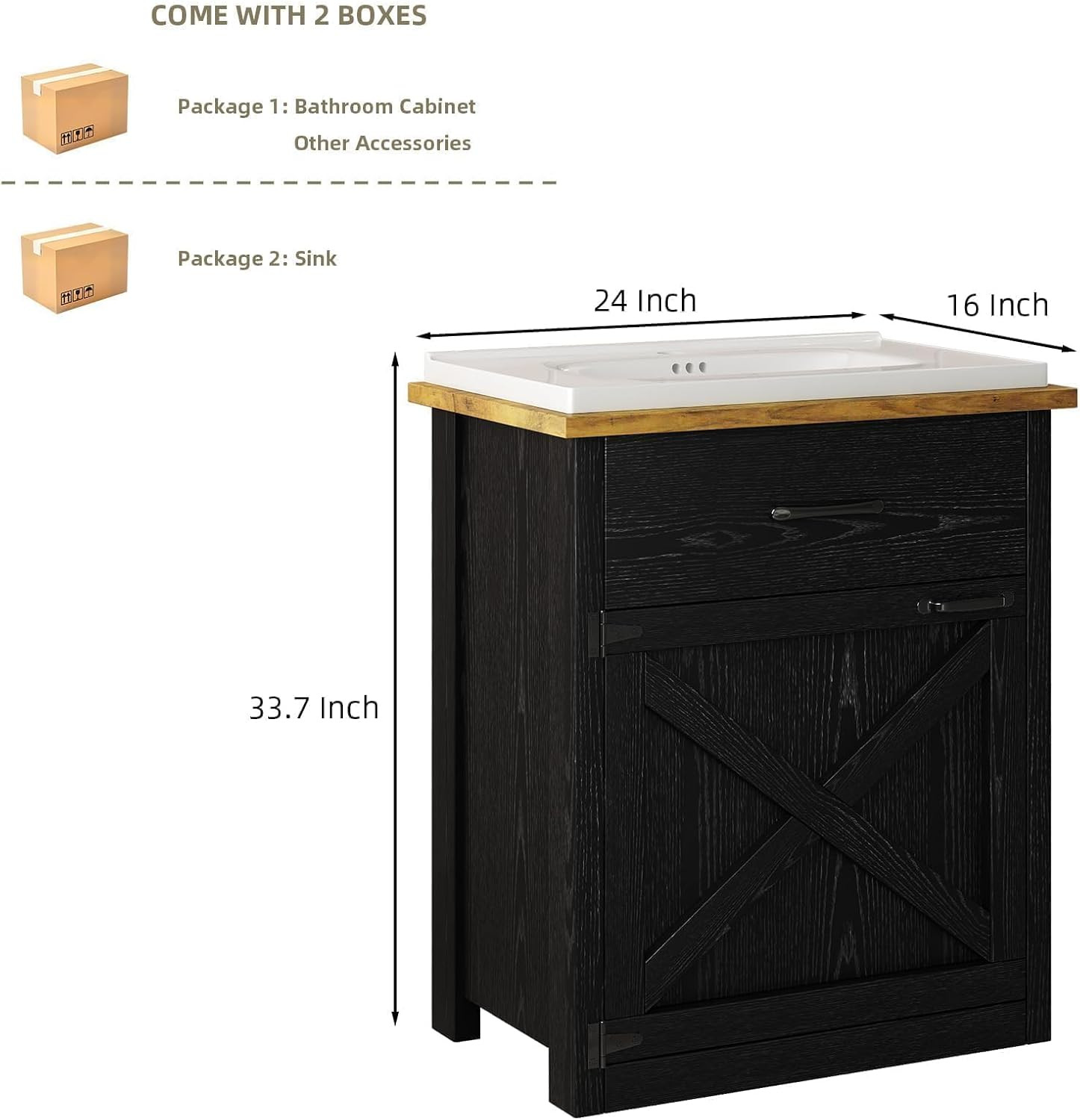 4Ever2Buy 24 Inch Bathroom Vanity with Sink, Farmhouse Bathroom Vanity Cabinet w