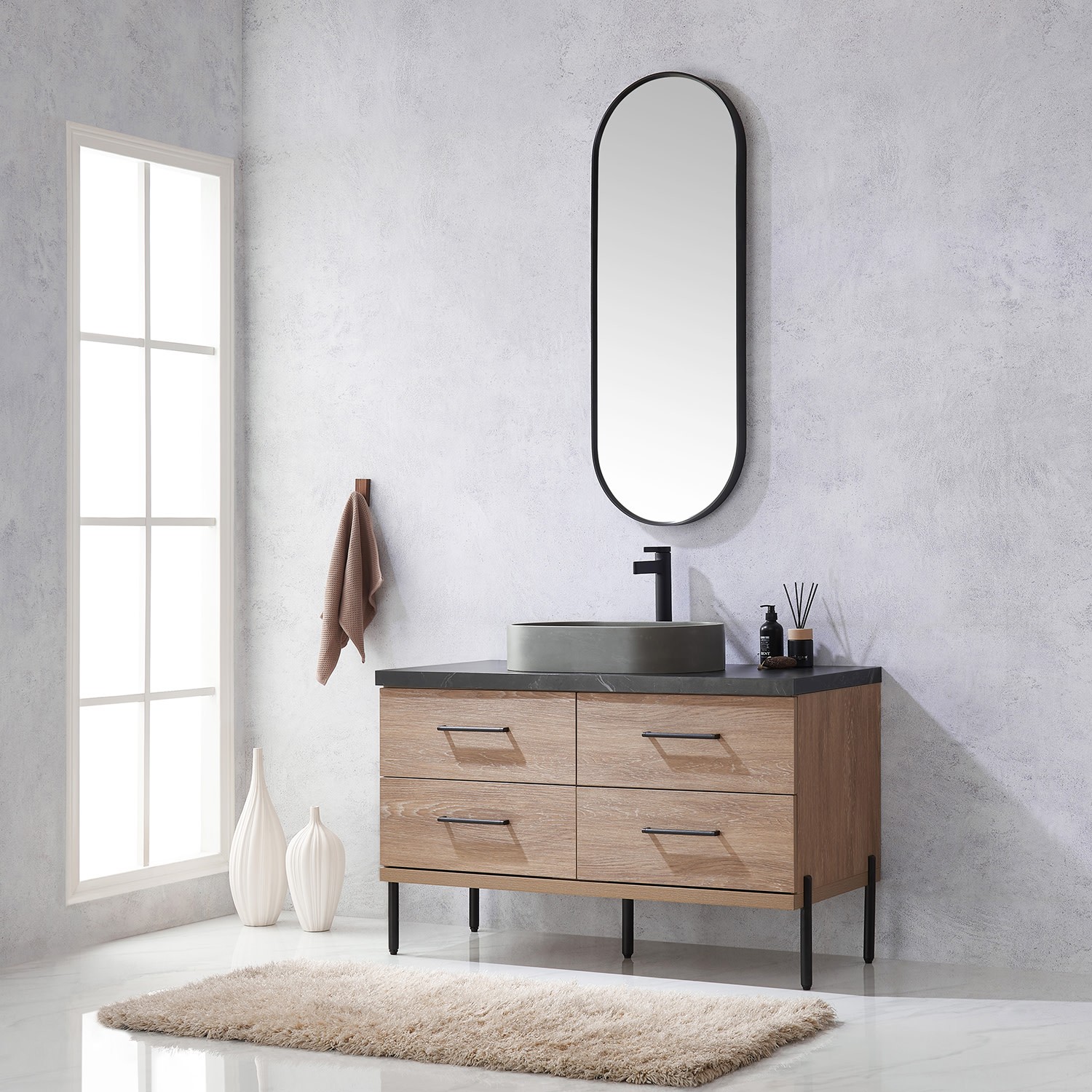 Miseno MV-705148O Trento 48″ – North American Oak / Black