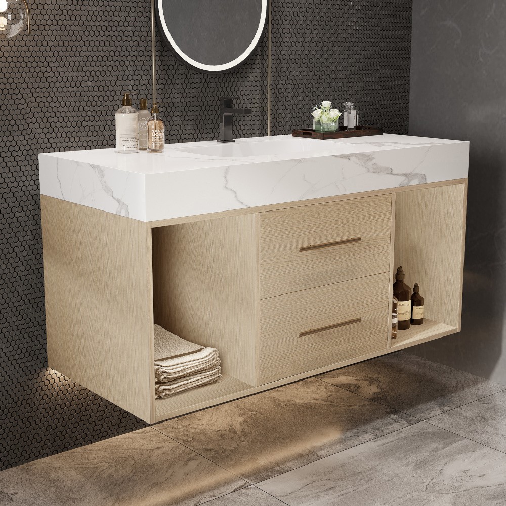 39.4 ” Floating Bathroom Vanity with Ceramic sink, Modern Wall Mounted Vanity