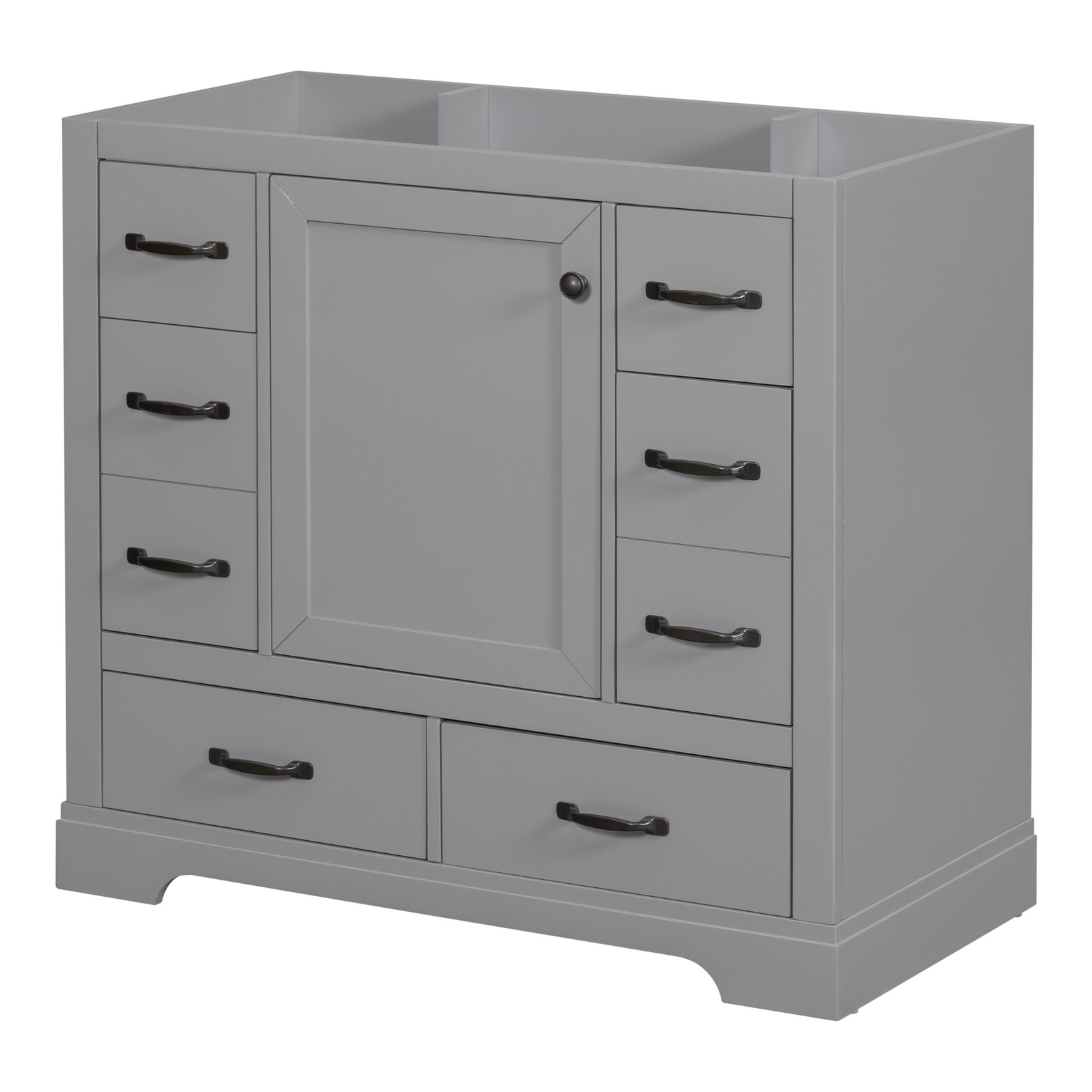 36″ Bathroom Vanity Base Only, 6 Drawers, Adjustable Shelf, Gray