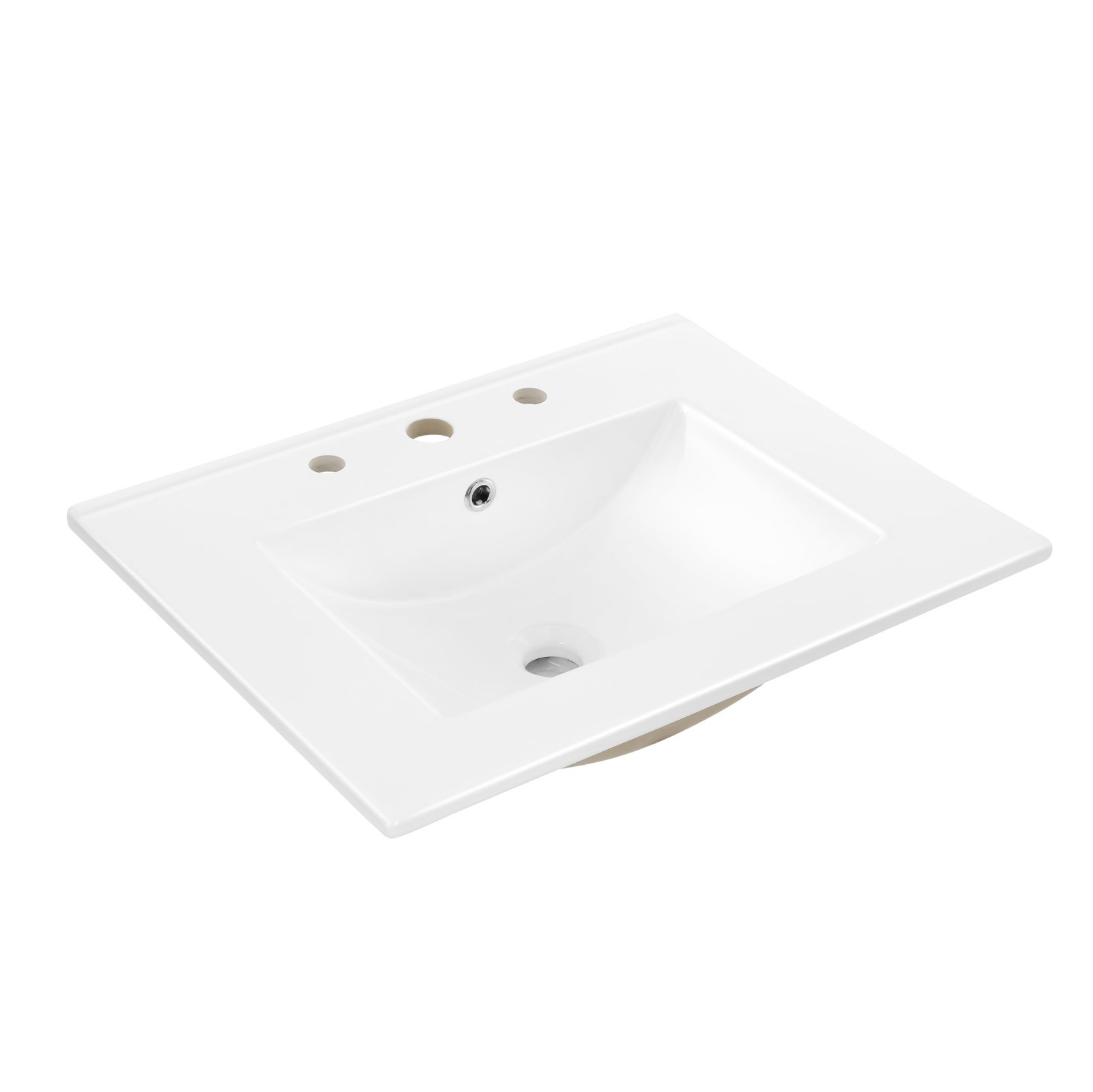 Classic Contemporary 24″ Rectangular Ceramic Sink Basin Vanity Top – White, 3-Ho