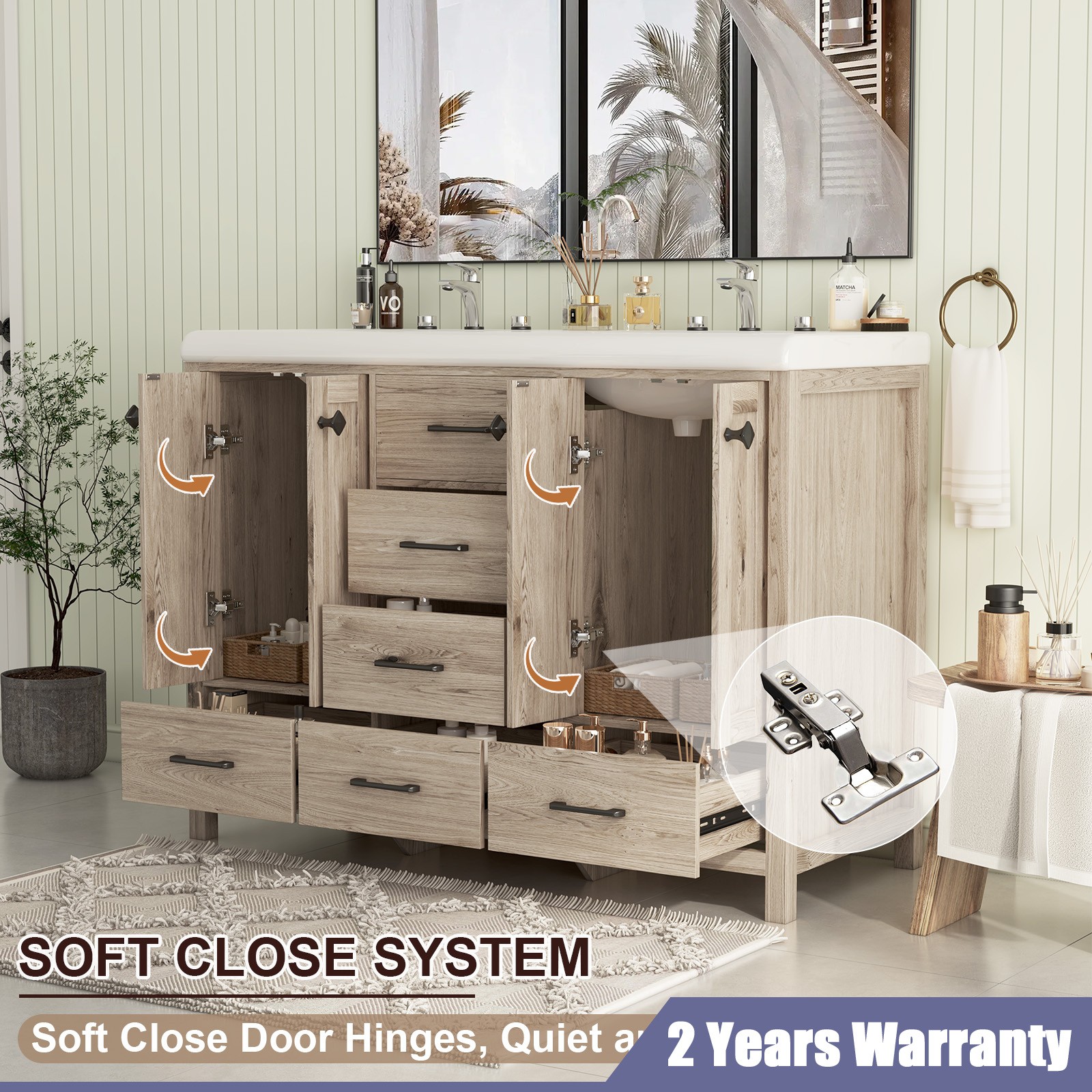 47″ Bathroom Vanity with Ceramic Sink Freestanding Storage Cabinet & 6 Drawers