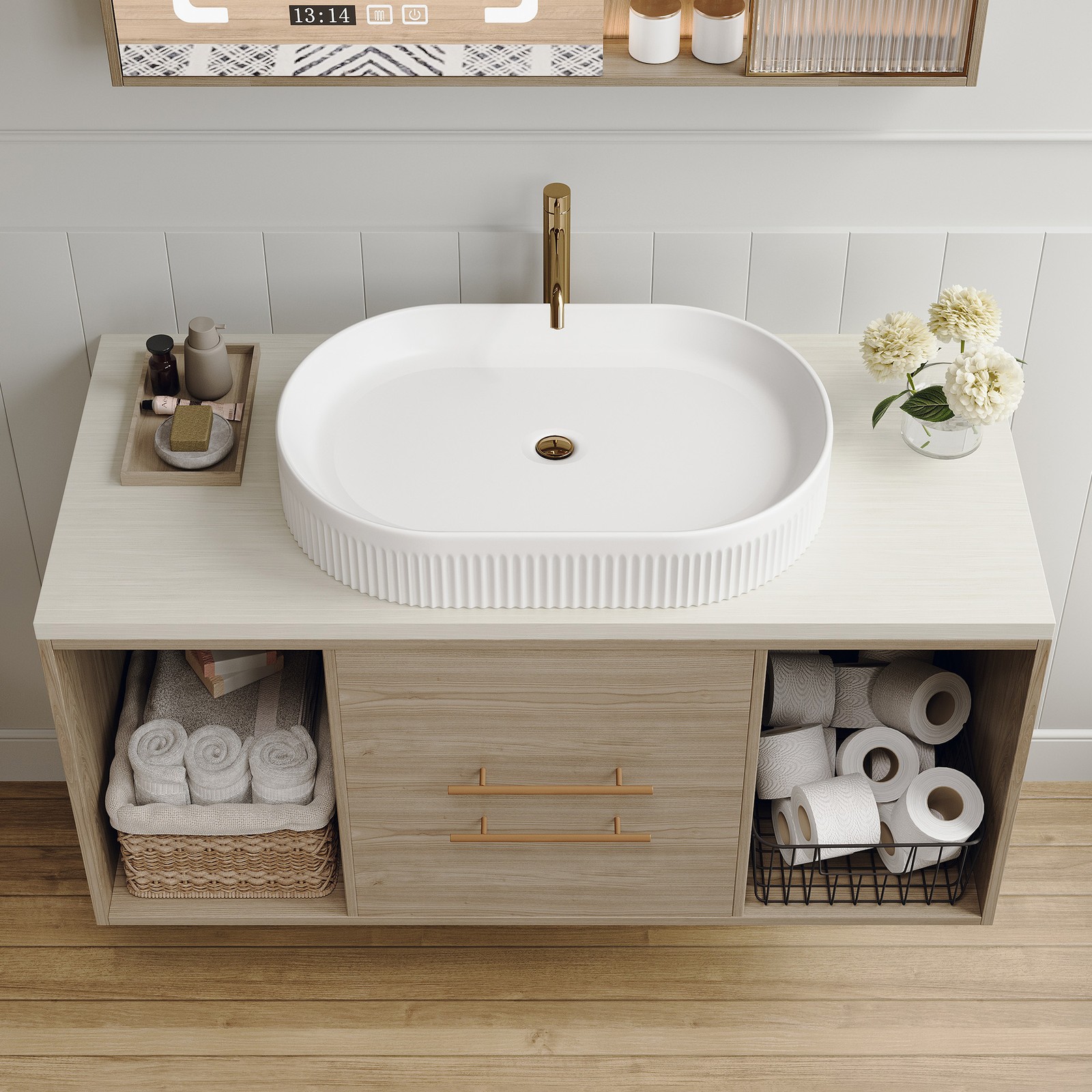 White Ceramic Oval Vessel Bathroom Sink 22.8-Inch