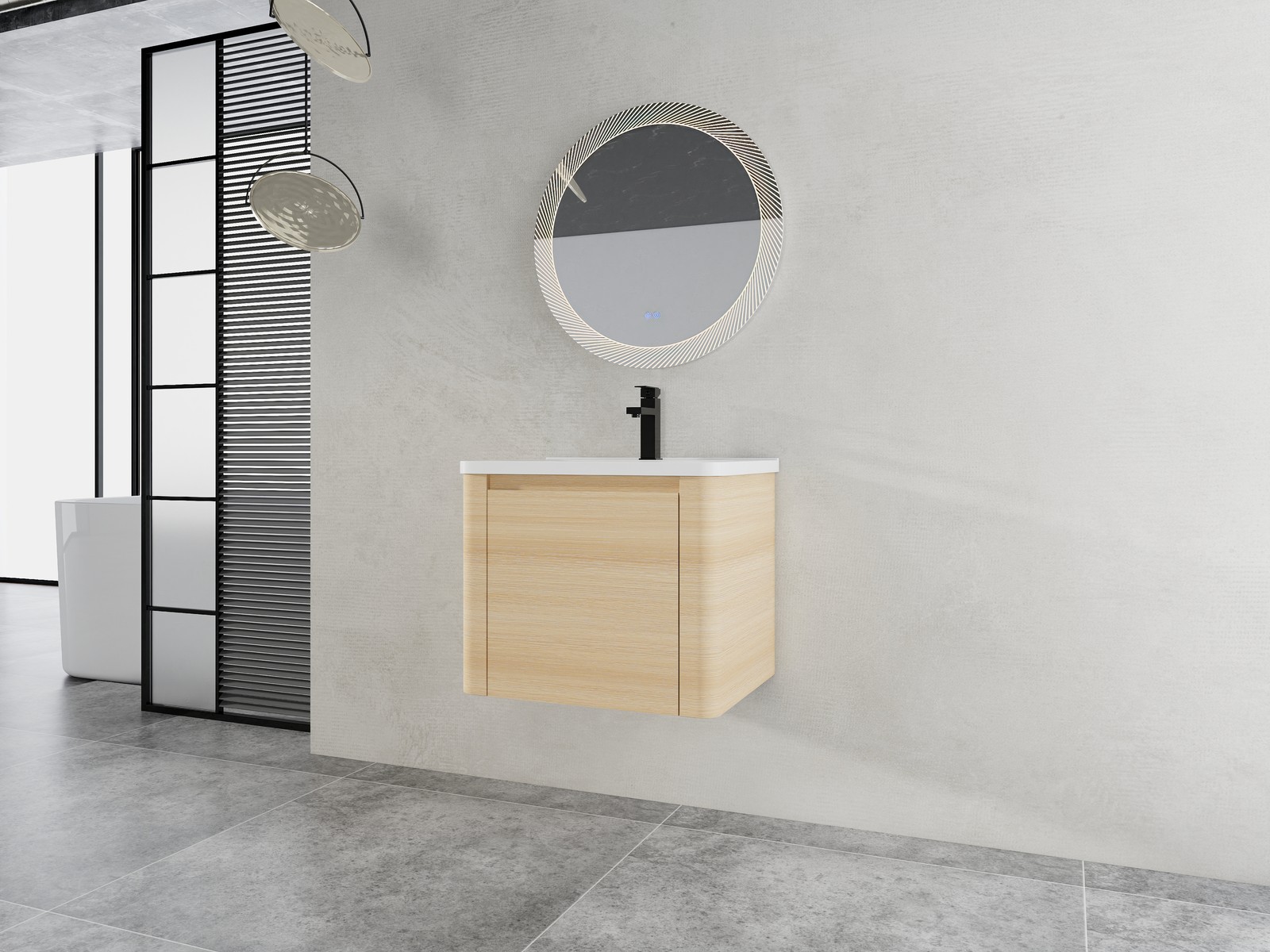 24” Plywood Wall-Mounted Bathroom Vanity Cabinet with White Ceramic Sink +Door