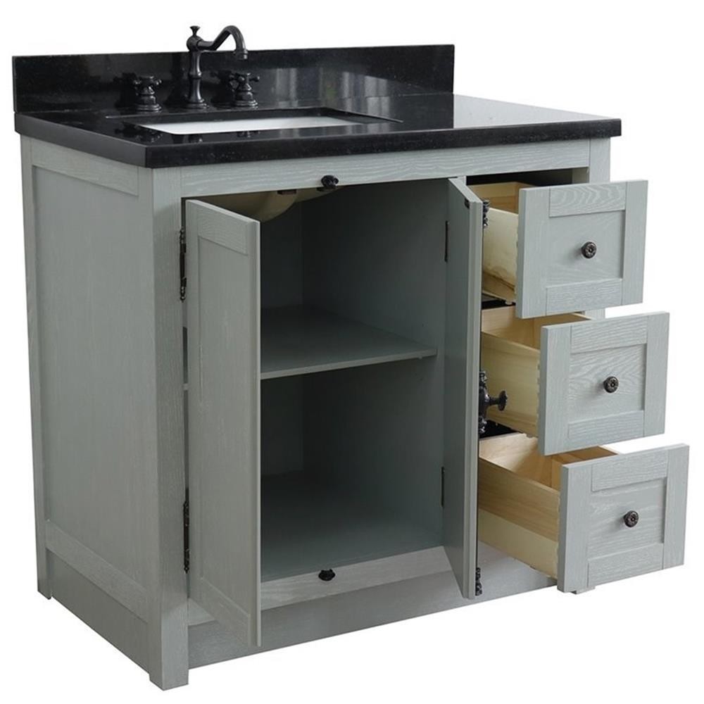 Plantation Solid Wood Single Vanity with Left Rectangle Sink in Ash/Black