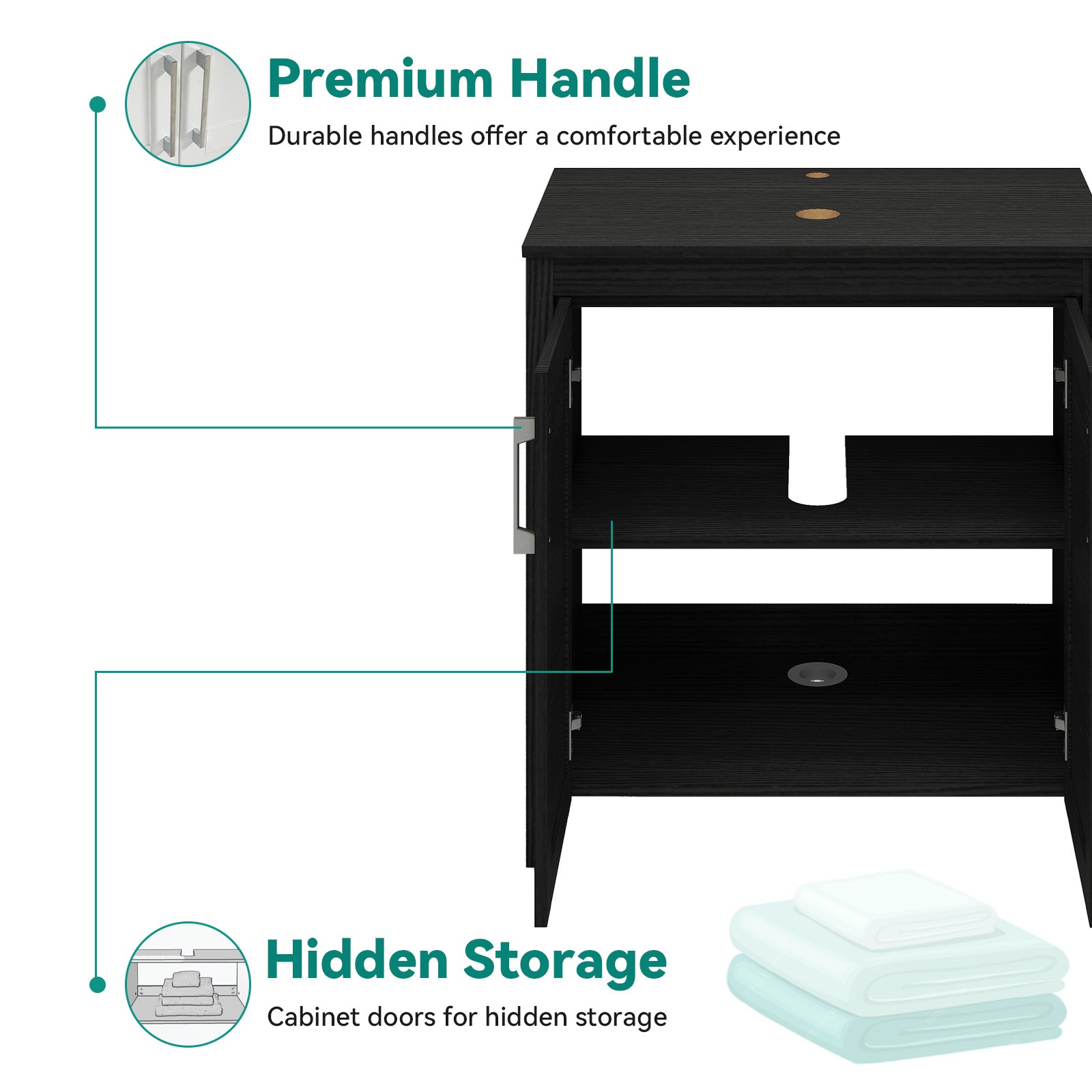 30″Freestanding Bathroom Vanity with Vessel Sink, Pop-Up Drain & Storage Cabinet