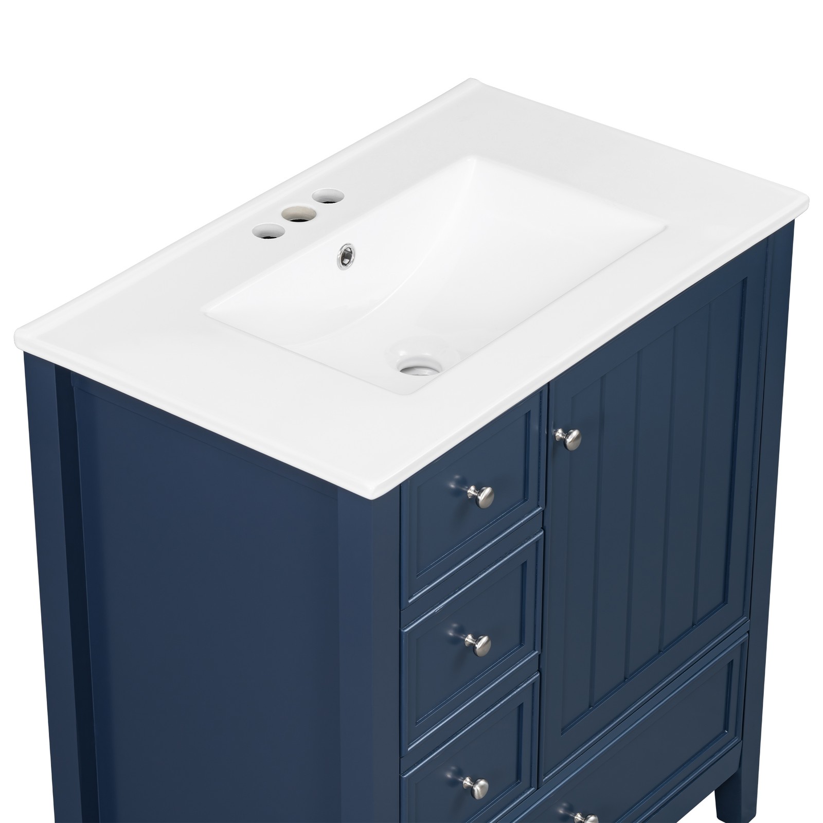 30″ Blue Bathroom Vanity with Sink, 1 Cabinet & 3 Drawers, Solid Wood & MDF