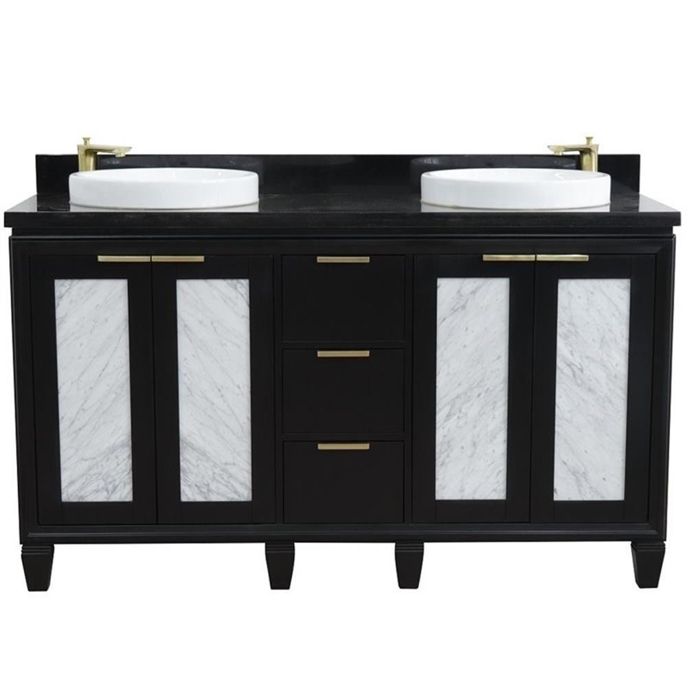 Trento 61″ Double Round Sink Solid Wood Vanity in Blue/Black Galaxy