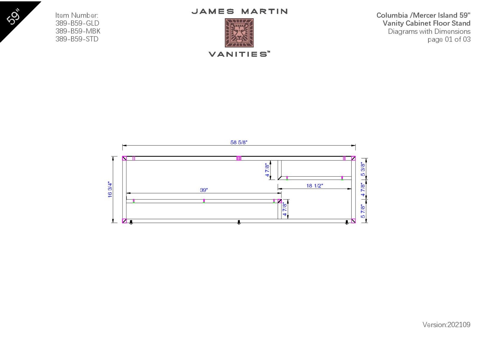 James Martin 389-B59-STD Columbia/Mercer Island 59″ Vanity Base,Brushed Nickel