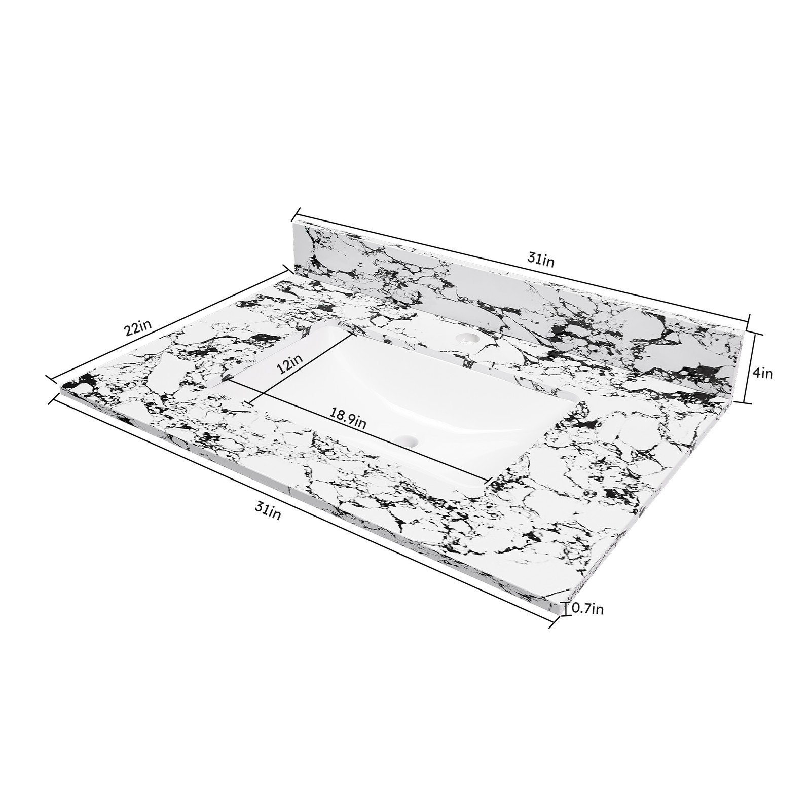 31″x22″ Bathroom Vanity Top with Undermount Sink & Backsplash