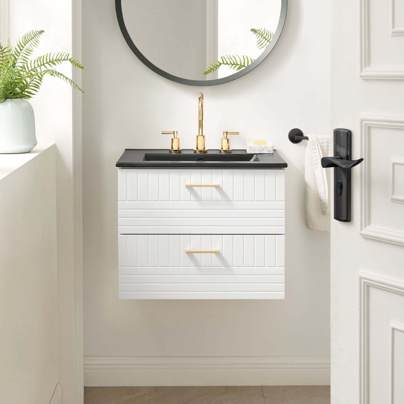 Modway Daybreak 24″ Wall-Mount Bathroom Vanity in White Black
