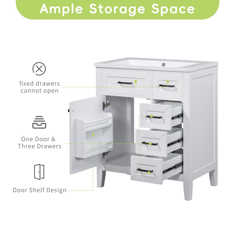 Vanity with Three Sliding Drawers and Shelves For Bathrooms Without Sinks