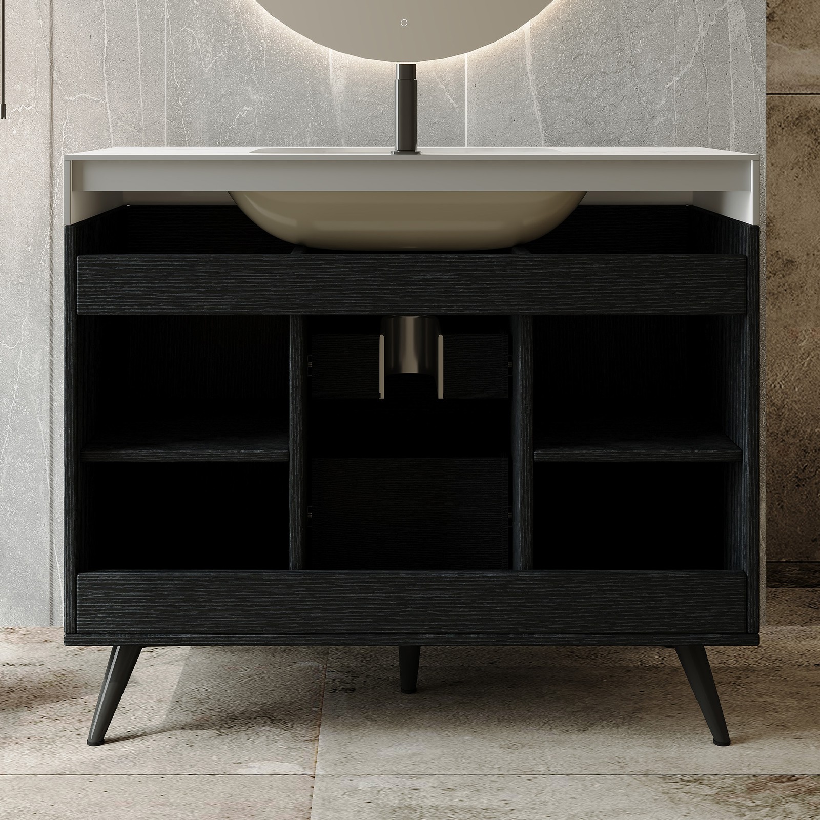 36″ Freestanding Bathroom Vanity with Sintered Stone Top & Ceramic Sink Black