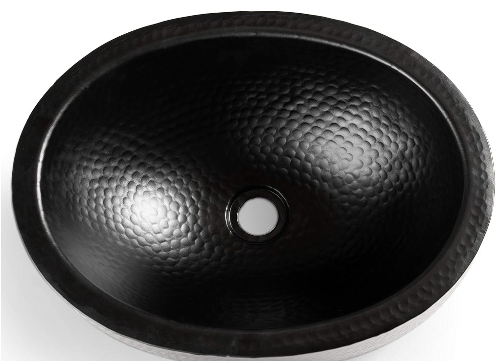 19103 Matte Black Hand Hammered Oval Drop-in Bathroom Vanity Sink (17 inches)