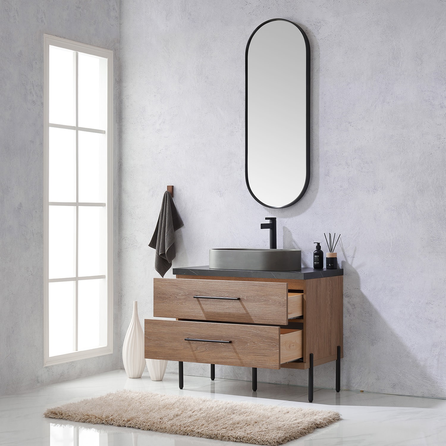 Miseno MV-705136O Trento 36″ – North American Oak / Black