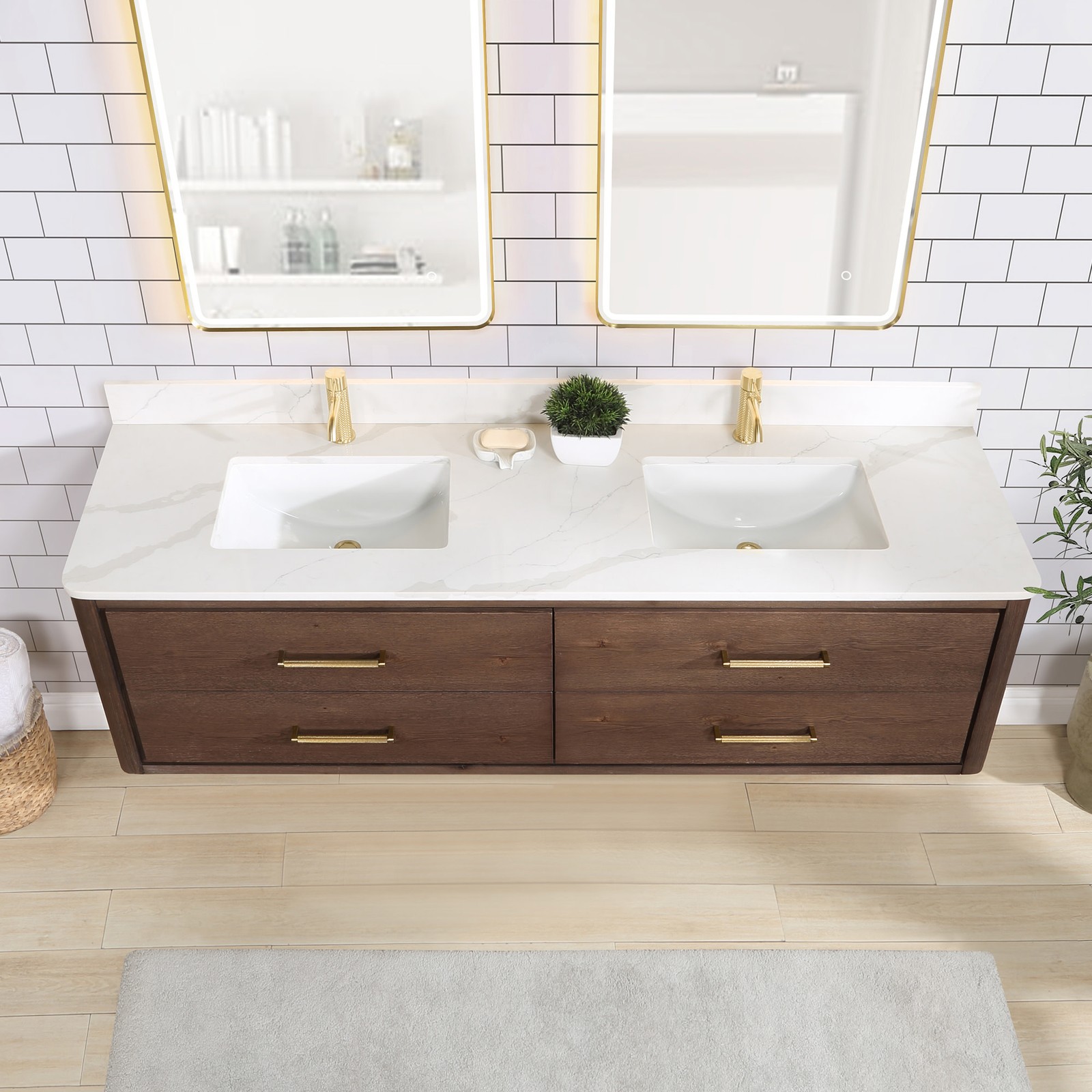 Miseno MV-NM-706672 Cristo 72″ Wall Mounted Double Basin Vanity – Fir Wood Brown