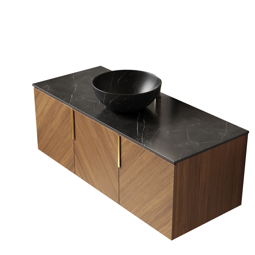 48″ Wall Mounted Bathroom Vanity w/Round Sink, Floating Vanity Cabinet, 3 Doors