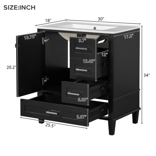 30 In.W Bathroom Vanities Stability and Durability Modern Vanity With Sink