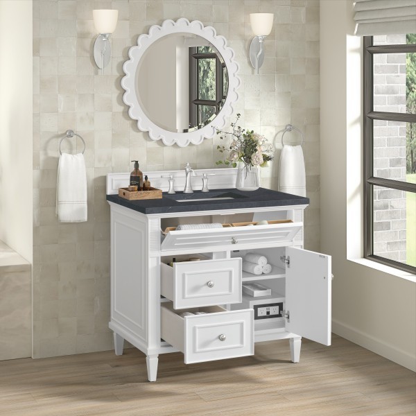 36″ James Martin Lorelai 424-V36-BW-3CSP Vanity Cabinet Charcoal Soapstone Top