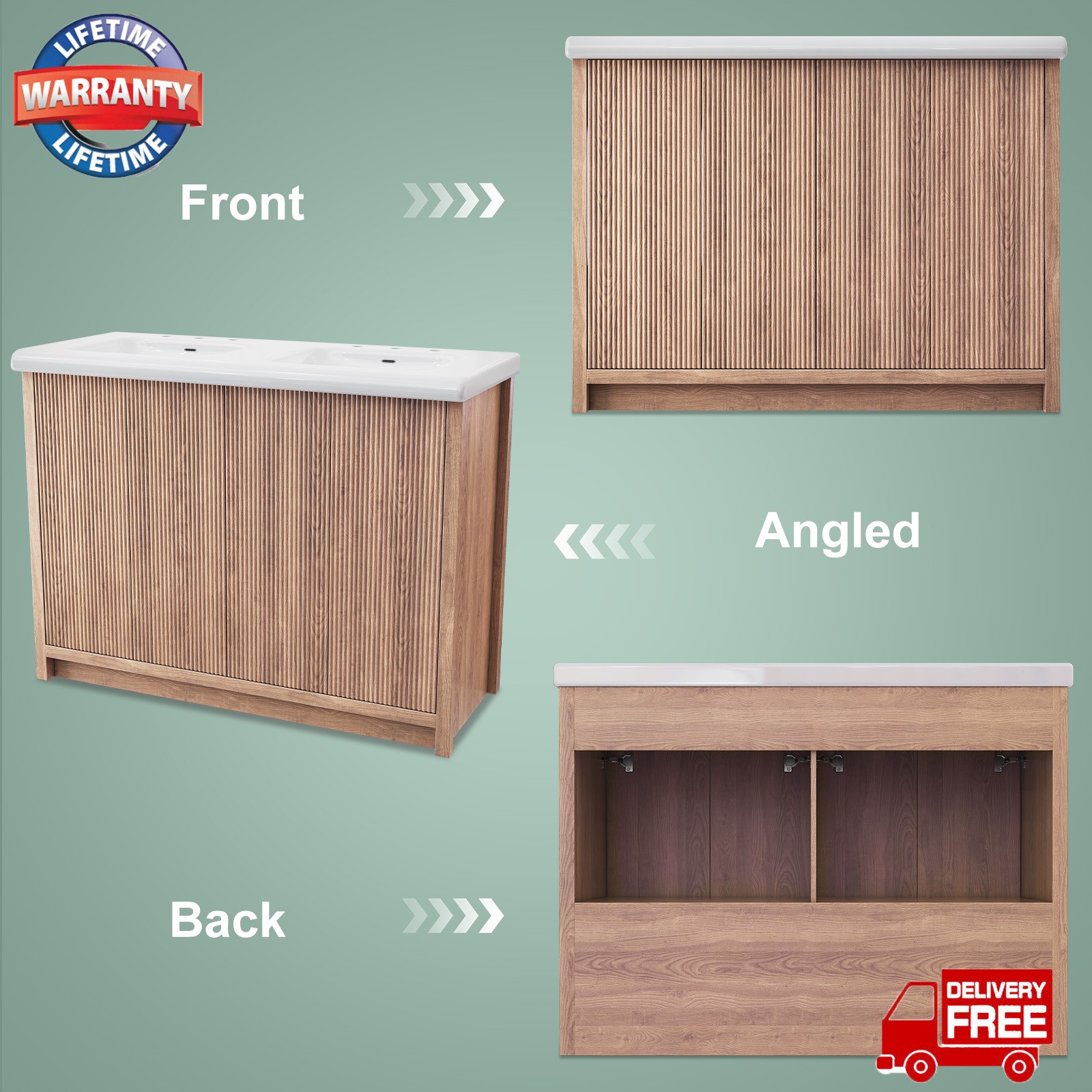 47.3 Inch Bathroom Vanity Set Double Sink Ceramic Freestanding Storage Cabinet