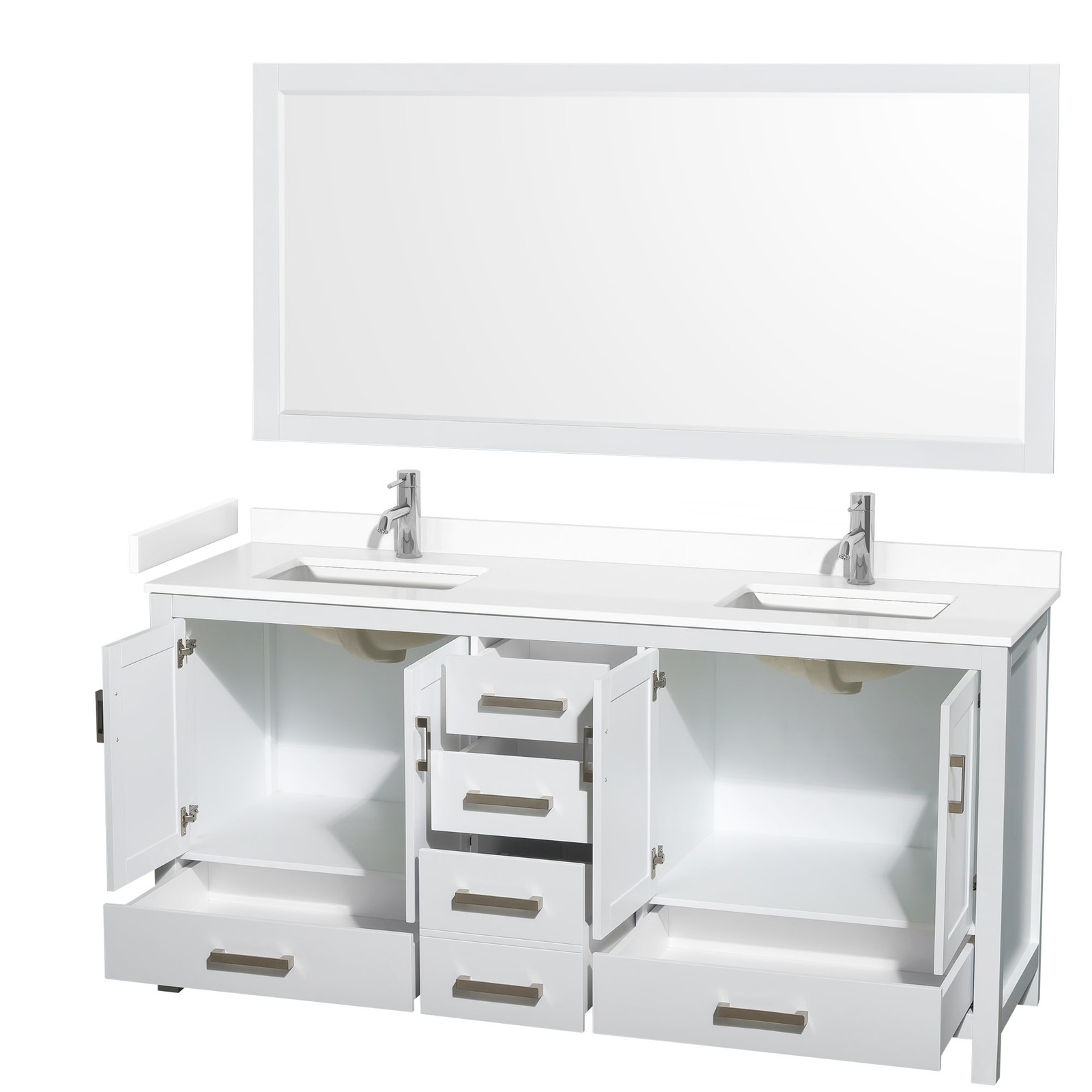 Wyndham Collection WCS141472D-VCA-M70 Sheffield 72″ – White / Carrara Cultured