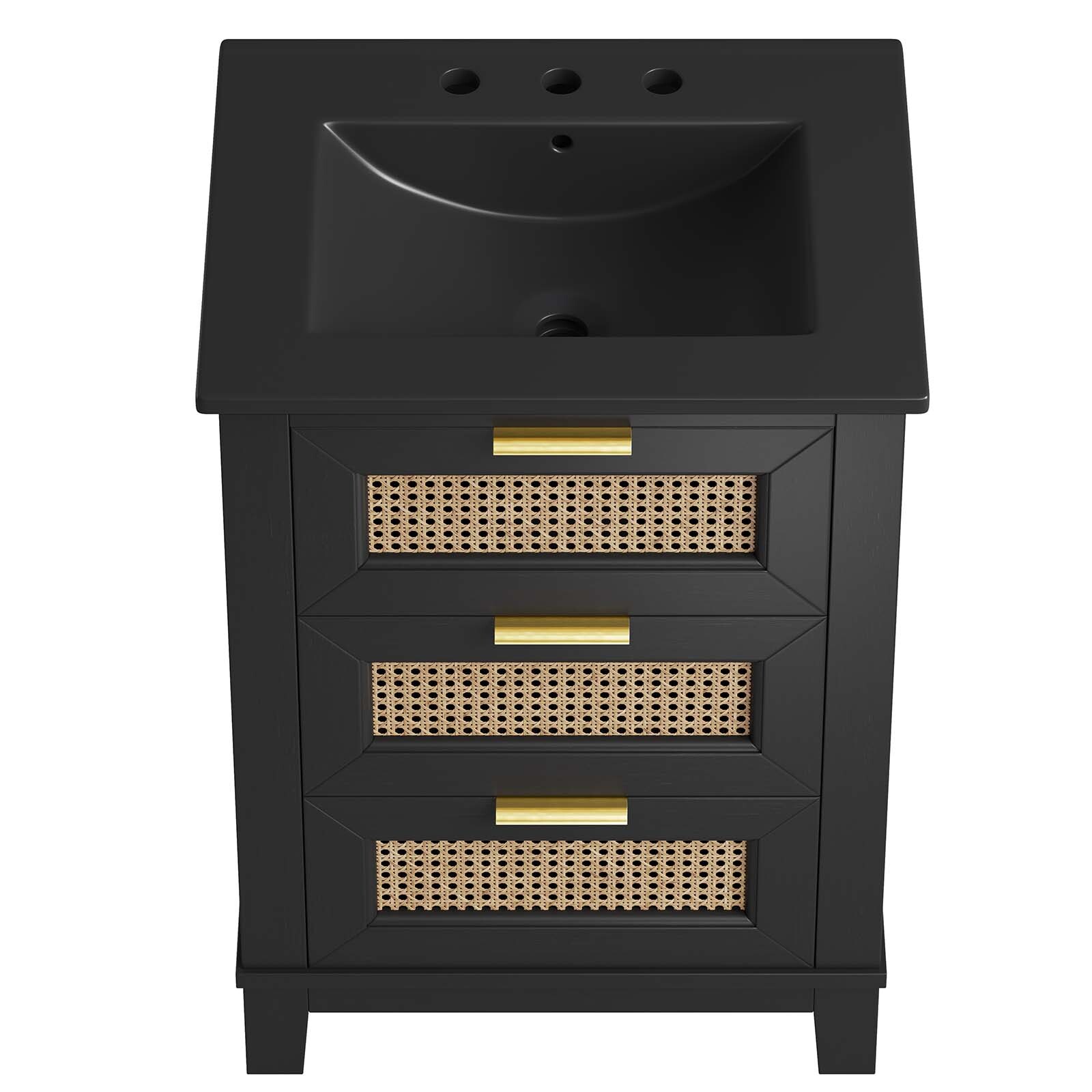 Modway Dixie 24” Solid Wood Bathroom Vanity Cabinet in Black Black