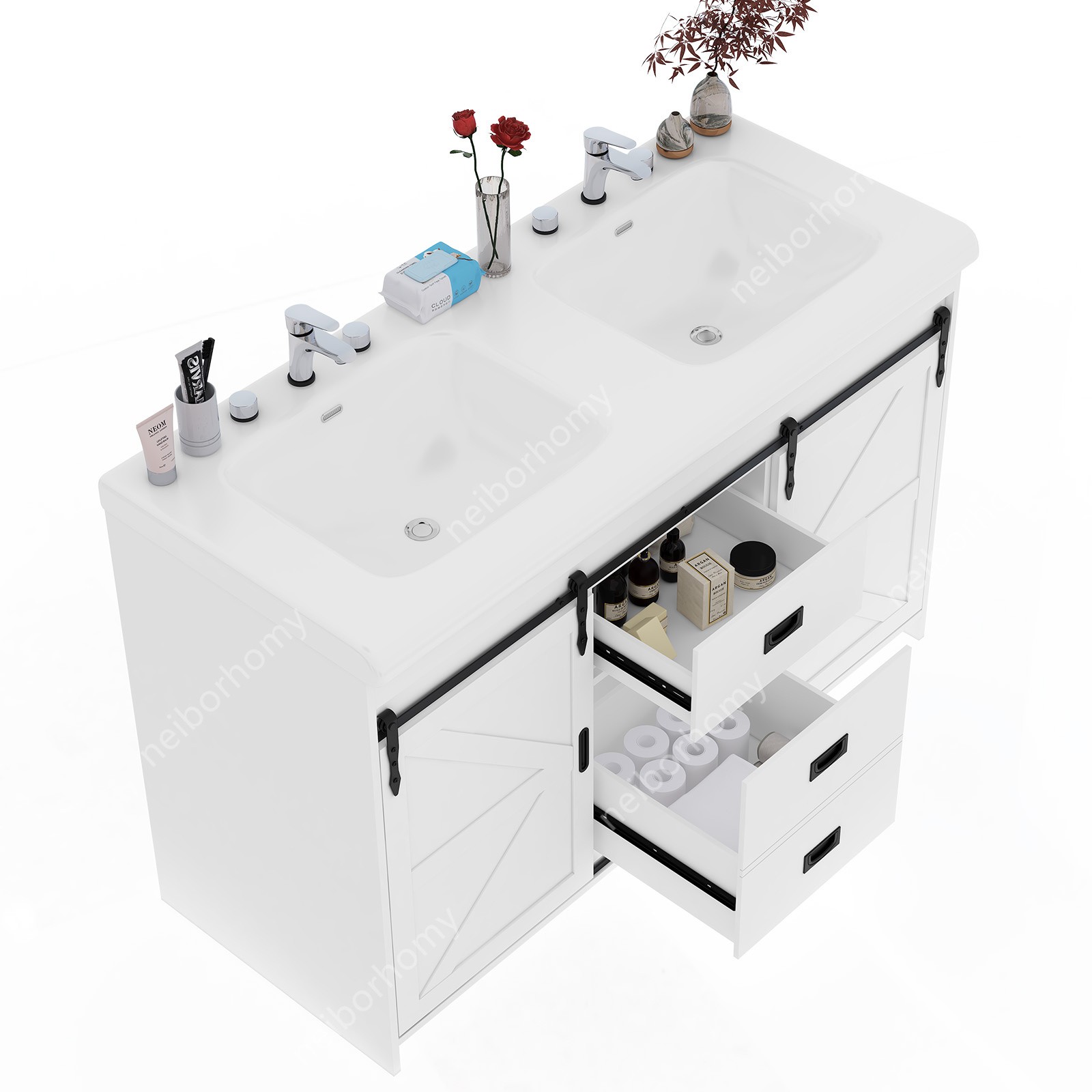 47” Bathroom Vanity with Double Sink Freestanding Bathroom Vanity w/ 3 Drawers